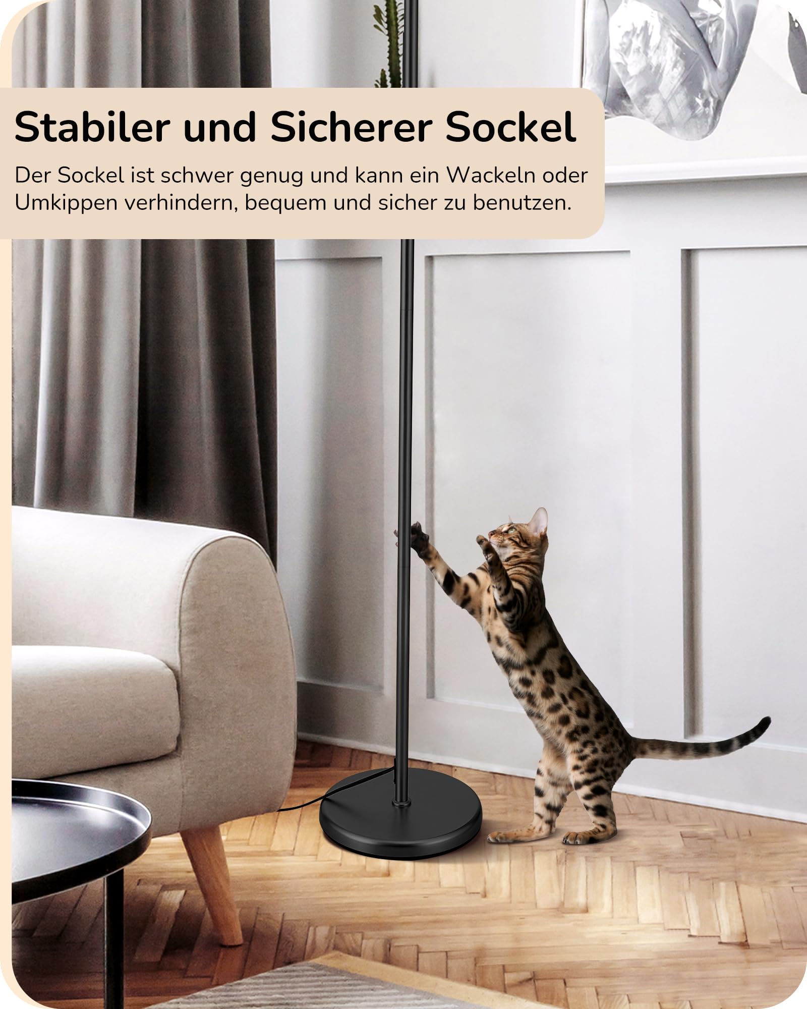 EDISHINE Stehlampe Wohnzimmer 160cm, Bogenlampe Modern mit Beigen Verstellem Leinen-Lampenschirm, LED E27 Glühbirne inklusive, Schwarz Leselampe Stehleuchte für Schlafzimmer, Kinderzimmer