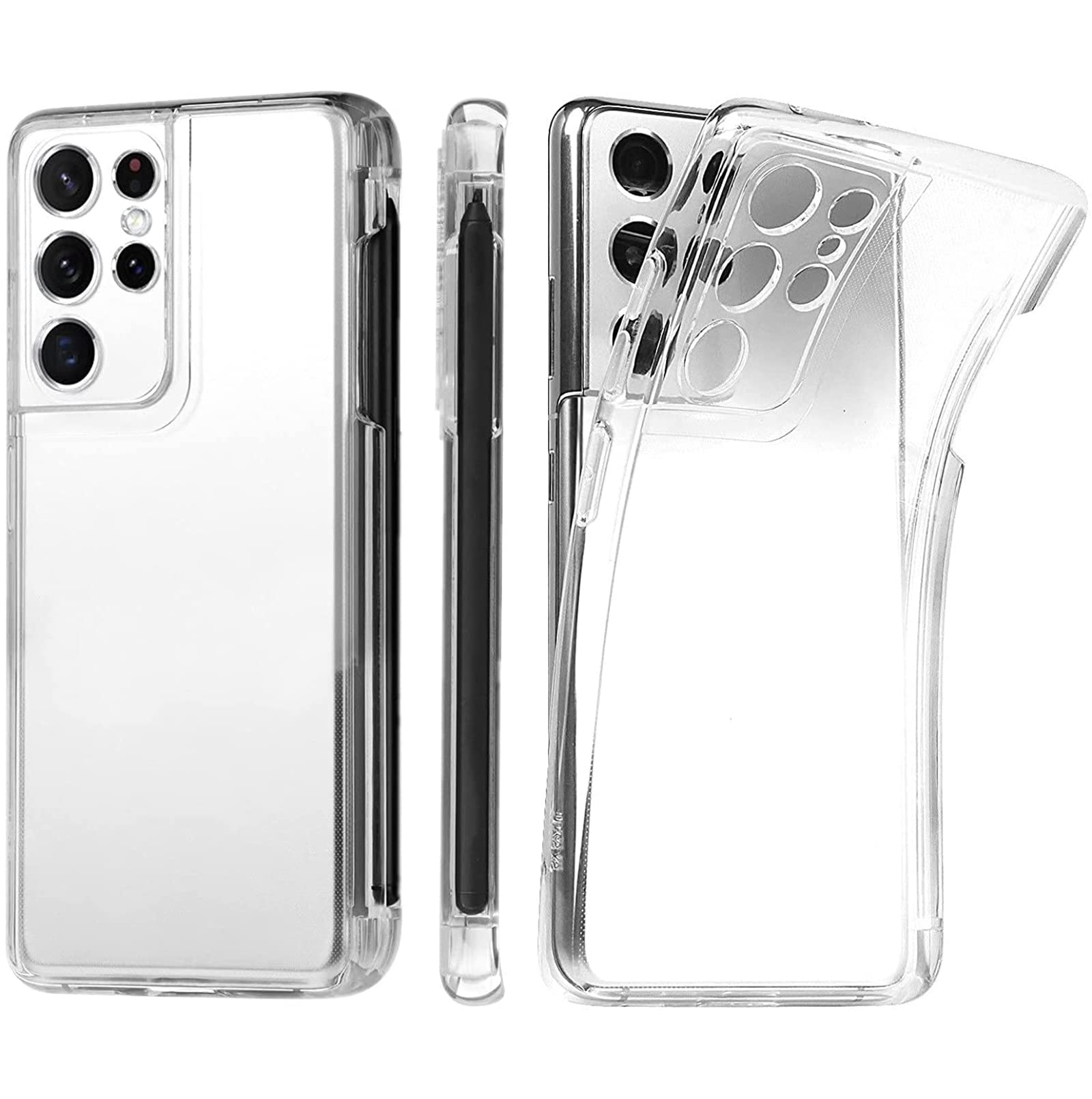Woluki Samsung Galaxy S21 Ultra 5G Case with Built-in S Pen Holder, Clear TPU Transparent Protection, Supports Wireless Charging