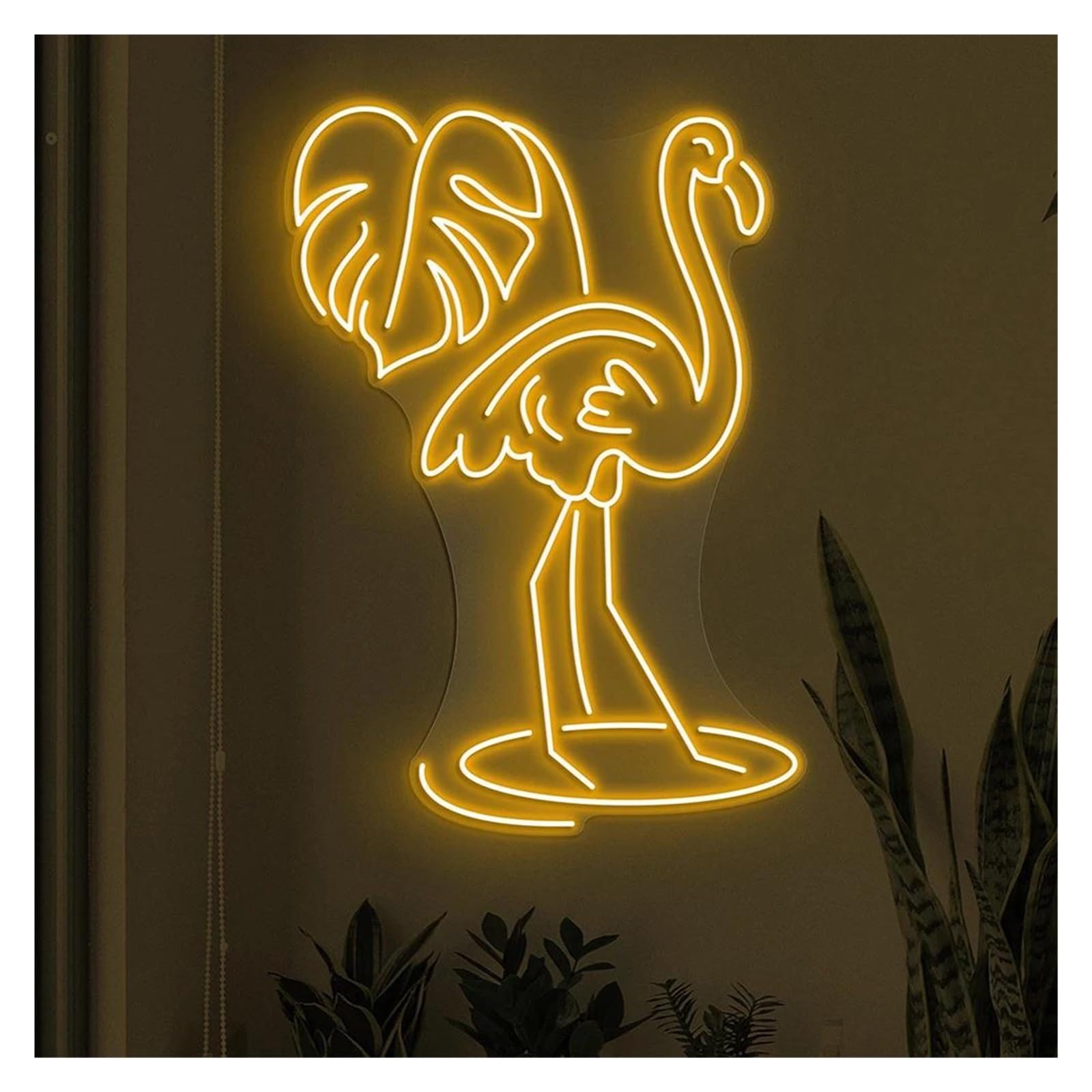 Shouxi H Sign Lamp Flamingo Wit Leaf Neon Sign Birds Shop Wall Decor Beac Decoration(,55Cm)