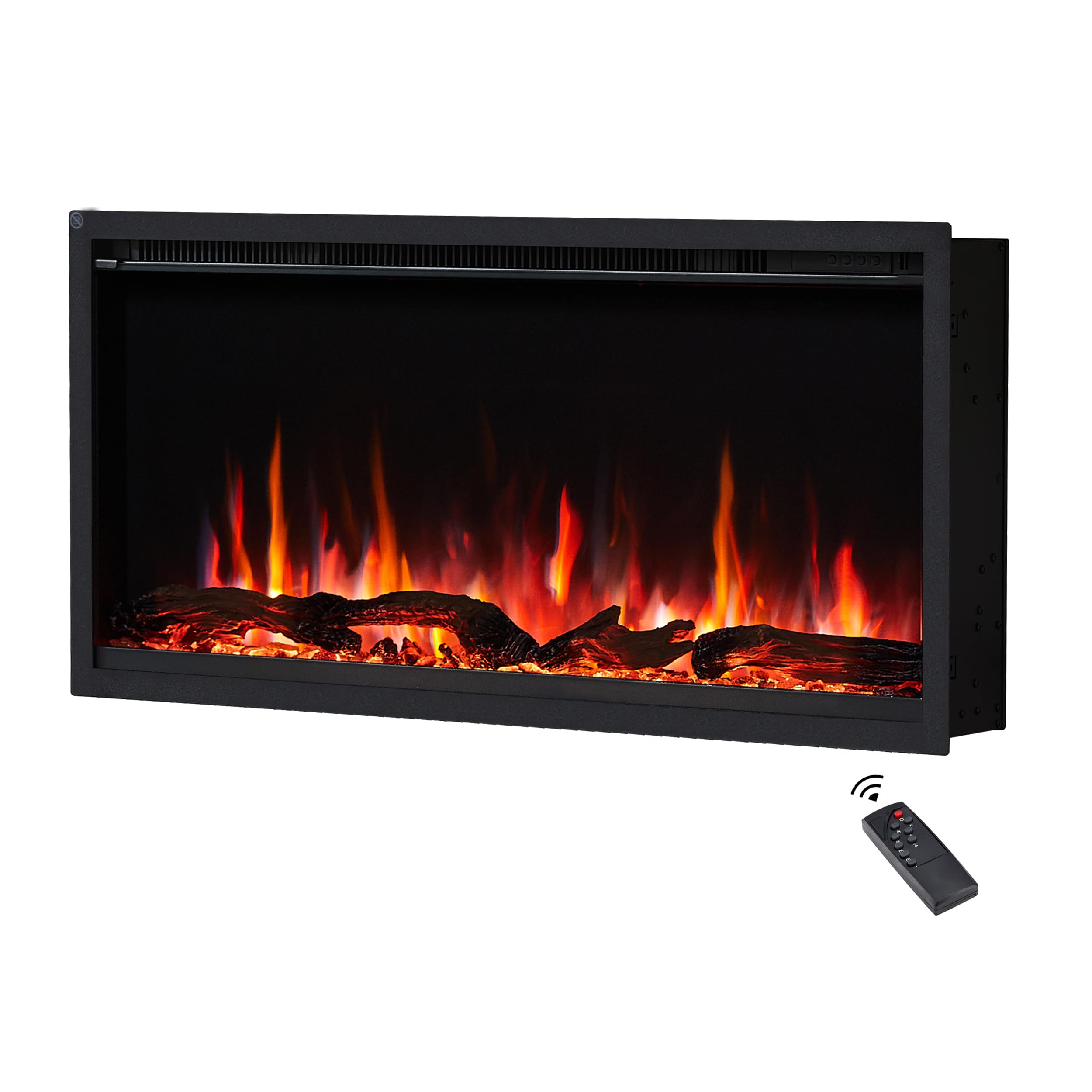 FLAMEKO Avena 91cm/36" 3-in-1 Slim Frame Recessed Media Wall/Wall Mounted/Freestanding Electric Fireplace with Multi Flame Colours, with Logs & Crystals, Heater 750W & 1.5kW