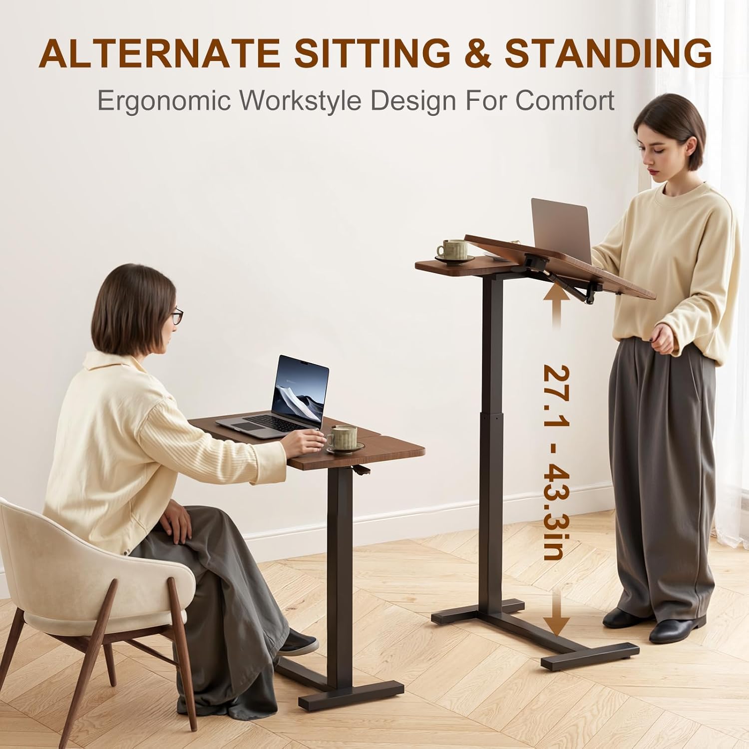 Solid Wood Overbed Bedside Table with Wheels, Tilting Adjustable Hospital Bed Table Over The Bed, Medical Mobile Laptop Stand, Rolling Standing Desk for Hospital and Home Use(Walnut)