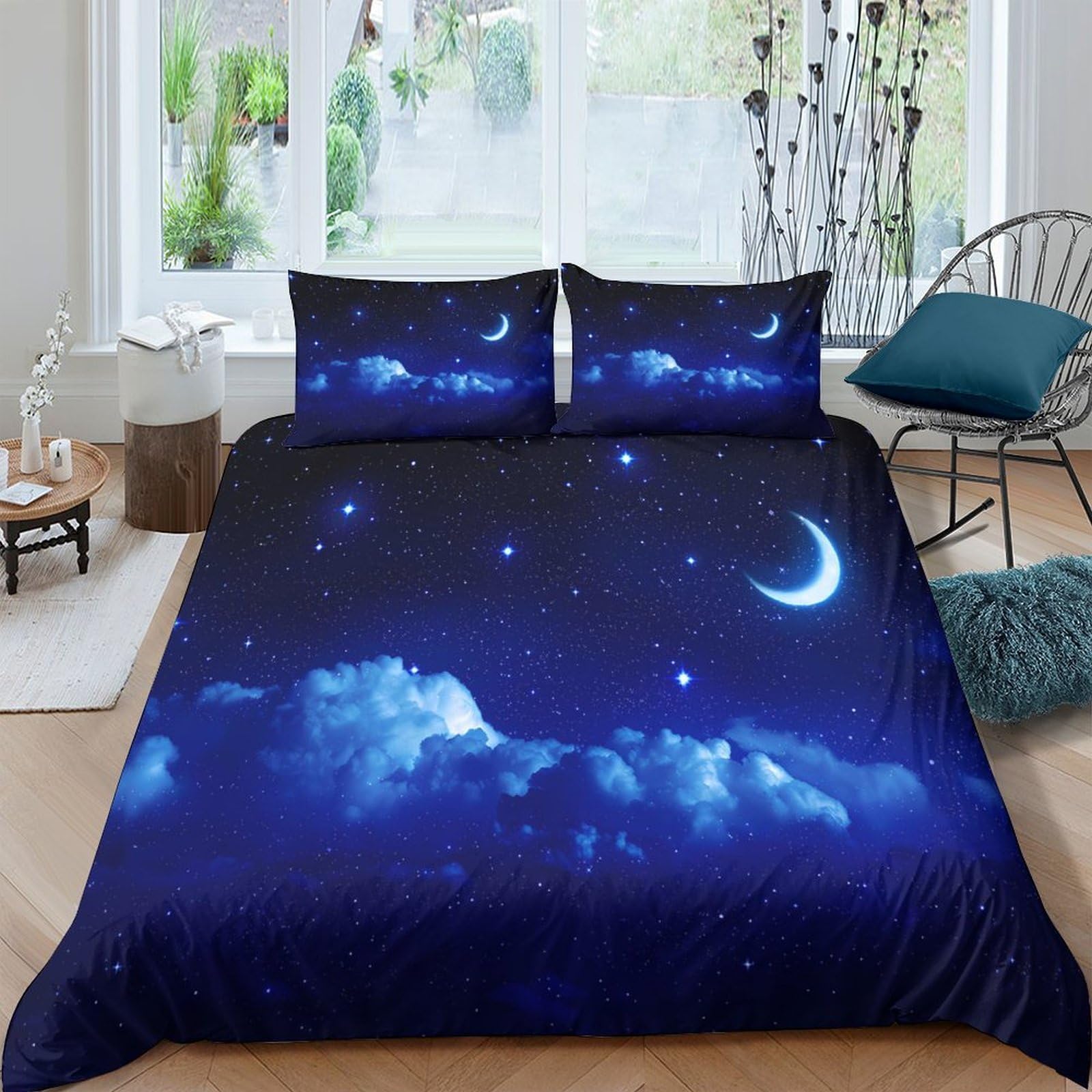 GPLZQXKJNH 3D Printed Galaxy Starry Sky Duvet Cover Set Microfiber Soft Breathable Cosmic Nebula Bedding with 2 Pillowcases Single（135x200cm）