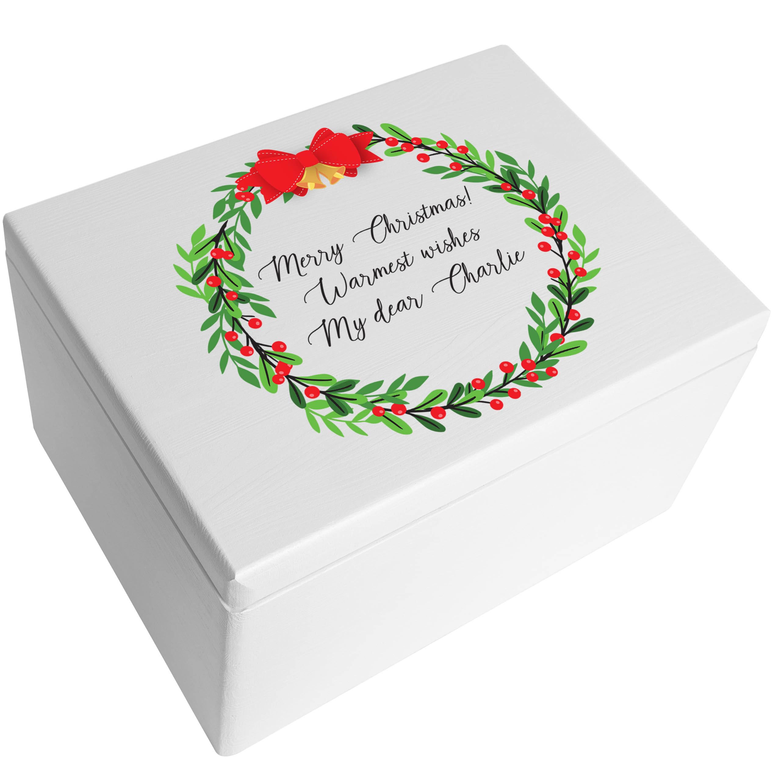 Creative Deco Personalised Gifts | Any Text Christmas for Women, Men, Boy, Girl | Unique Wish Custom Xmas Gift | Customised Wooden Storage Box with Hinged Lid | Empty Christmas Eve
