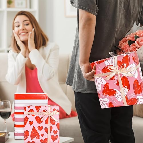 Miniatura 7 de JarThenaAMCS 12 hojas de papel de regalo para el día de San Valentín, papel de regalo de corazón de amor, papel plegado plano, rojo, rosa, blanco,