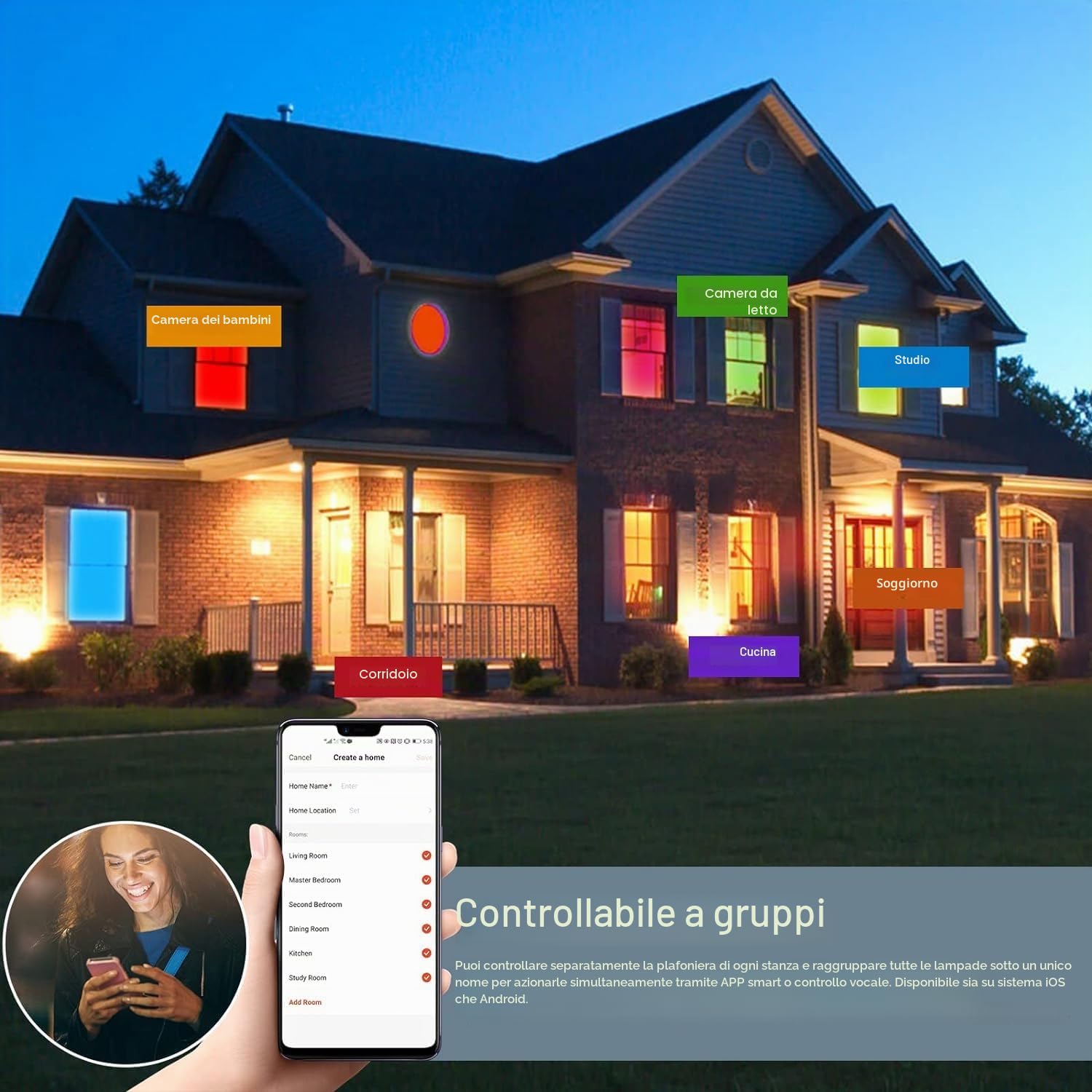 ANTENLICHT Lampada da soffitto LED Smart 24 W, compatibile con Alexa e Google Assistant Ø30 cm, controllabile tramite app con 16 milioni di colori fai da te,plafoniera WiFi con telecomando per camera