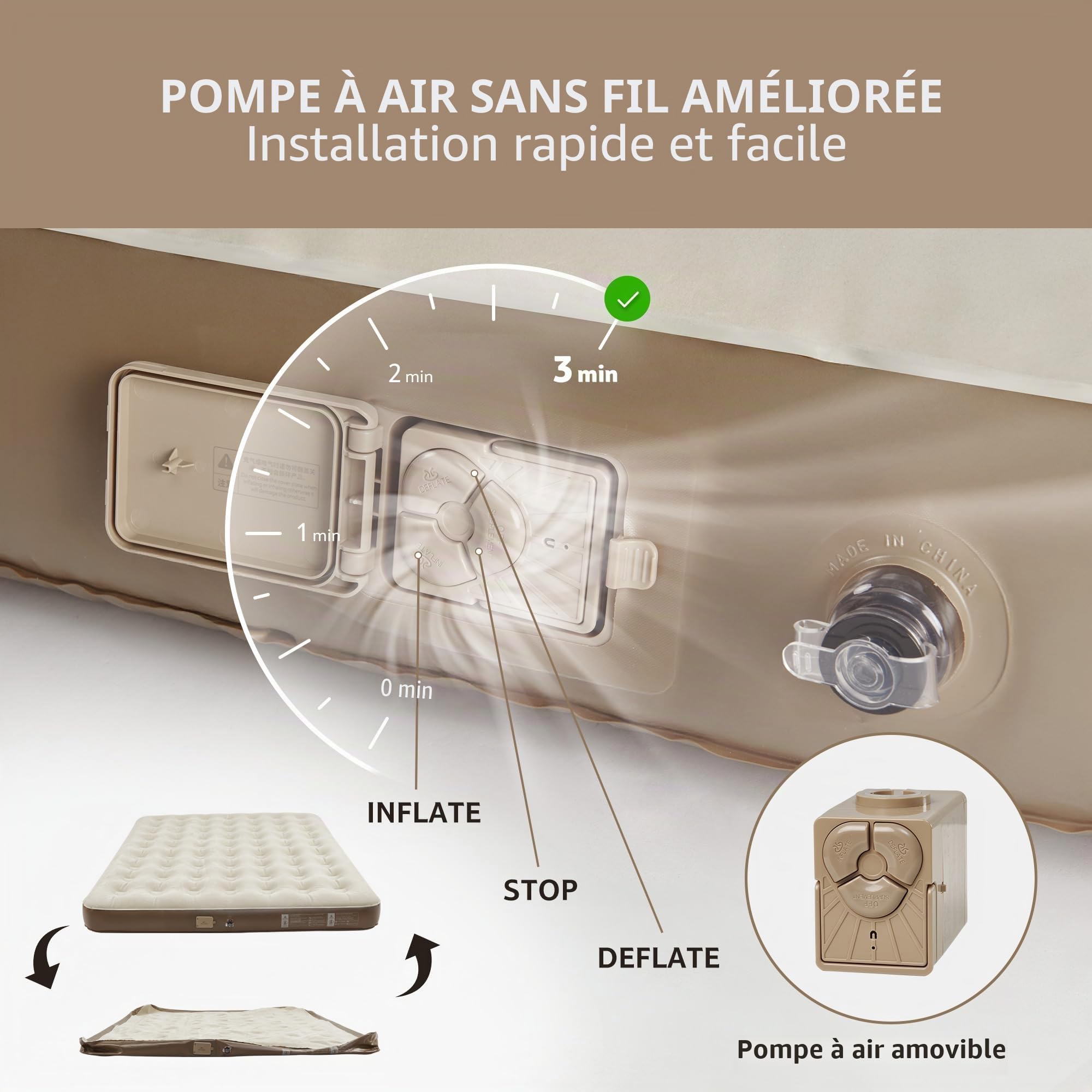 Naturehike ChenjIng Matelas gonflable Convient pour un usage domestique et le camping 213 x 182 x 25 cm (Extra Large-Marron-3 personnes)