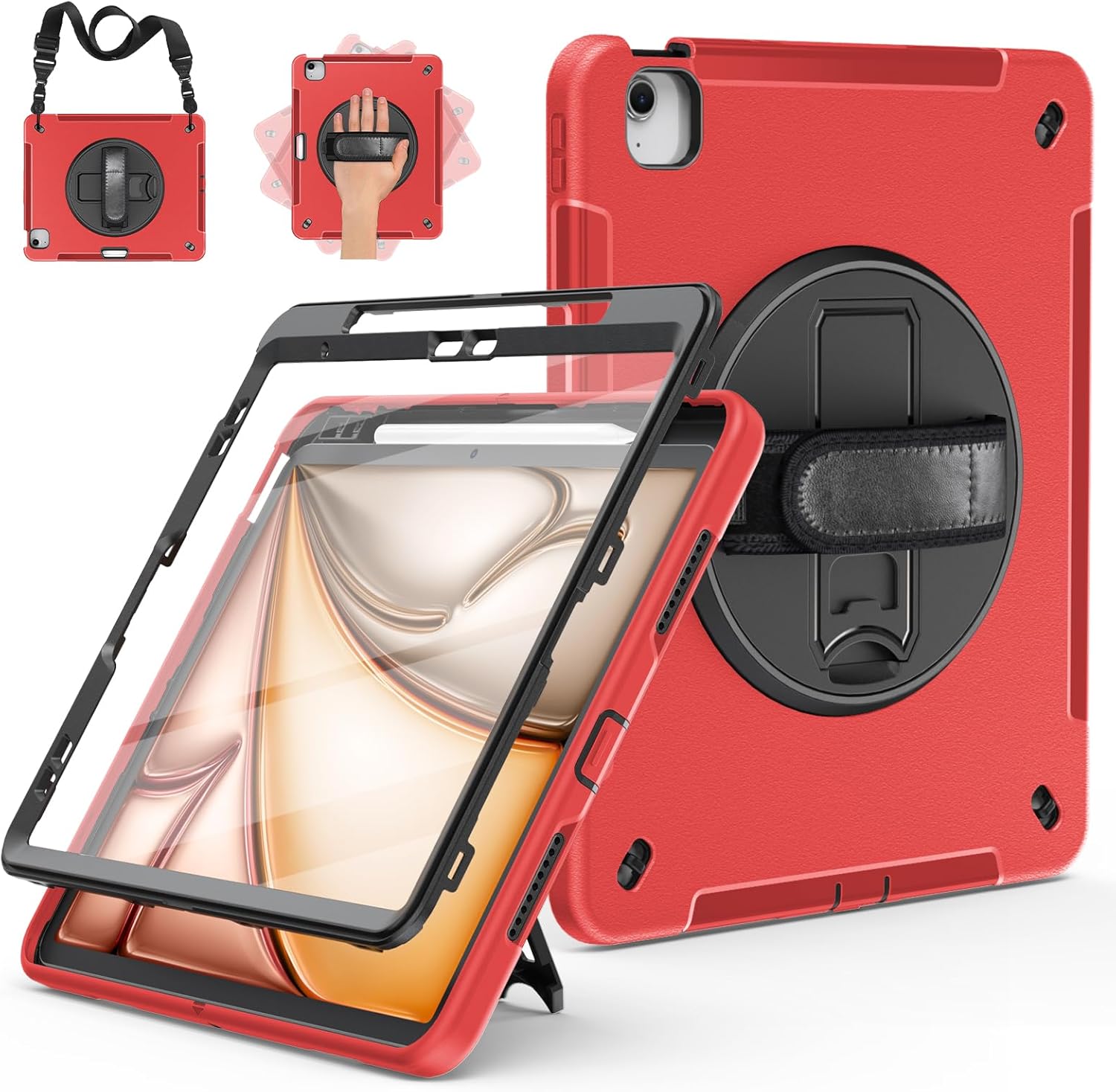 Miesherk Case for iPad Air 13 Inch 2026 M4/M3, iPad Air 13 Inch Case with Built-in Screen Protector, 360° Rotating Stand, Pencil Holder, Adjustable Shoulder Strap