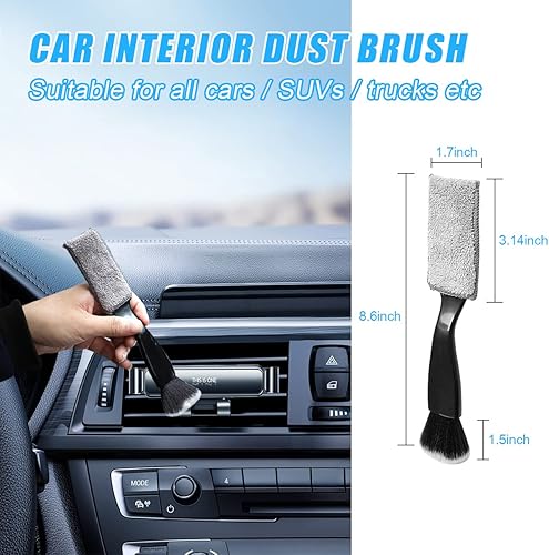 Miniatura 2 de Ziciner 1 cepillo de doble cabezal para limpieza de automóvil, cepillos suaves para detalles de plumero interior de automóvil, pantalla universal de
