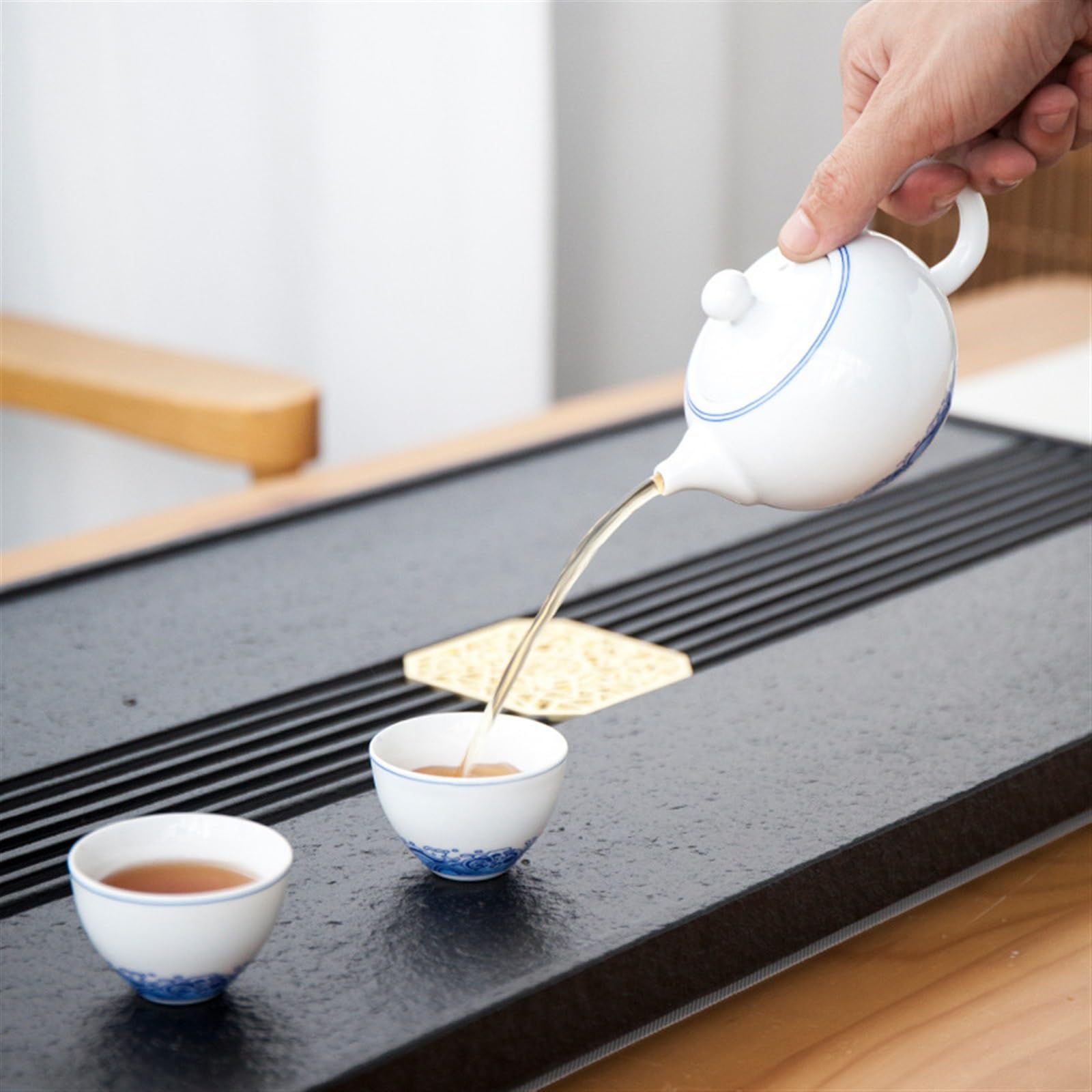 Bandeja de té Sencilla, Juego de té, Bandeja de té de ebonita Natural, tamaño de Drenaje Completo, Bandeja de té de Piedra para el hogar, Juego de té de Kung fu (70 x 30 x 3 cm)