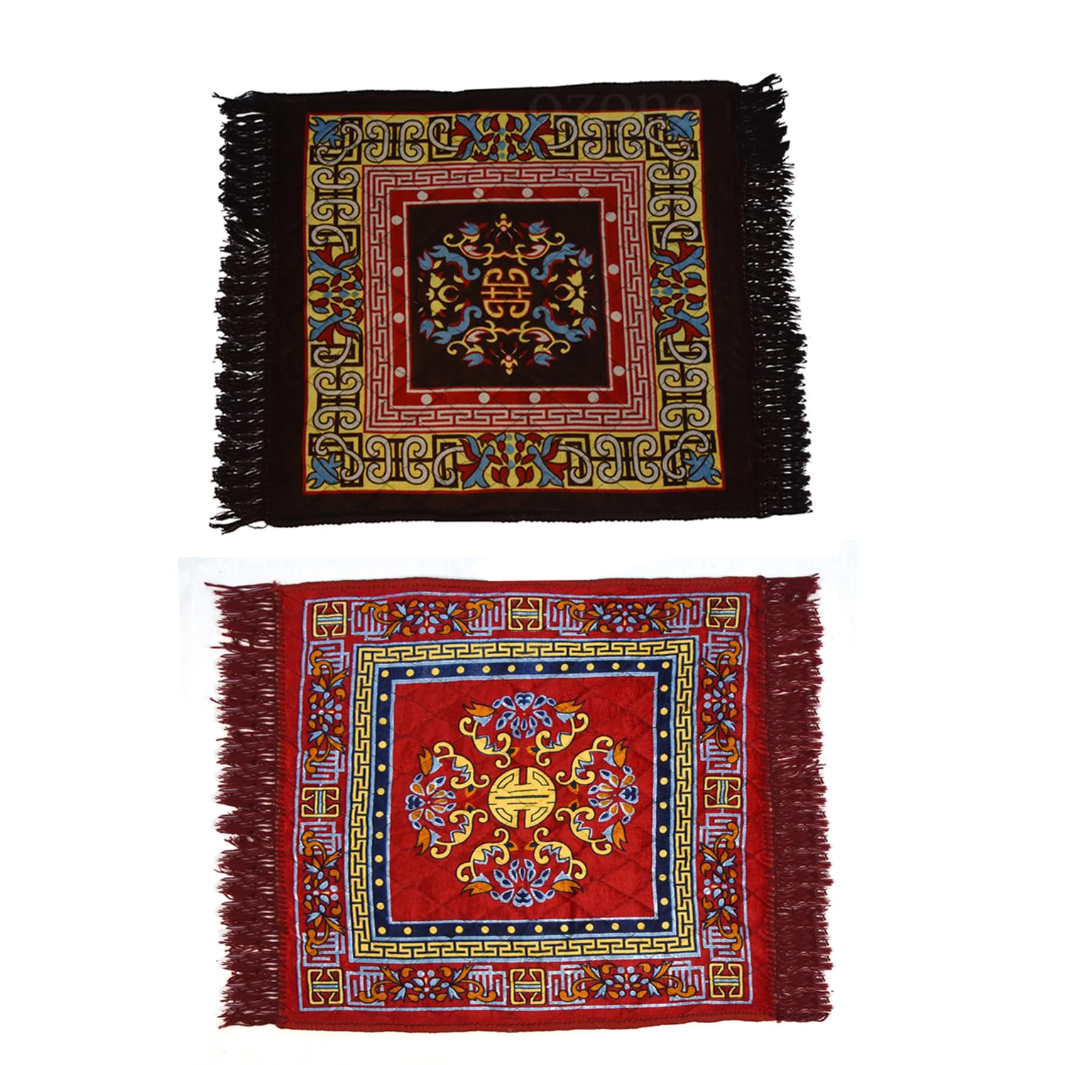 Pack of 2| Pooja mat |puja| Sitting Asan| kusha|Velvet Prayer | Pooja aasan for Meditation & Sitting | Soft Floor Rug for Temple & Home | Traditional Square mat (2ft x 2ft) Maroon|red-image-4
