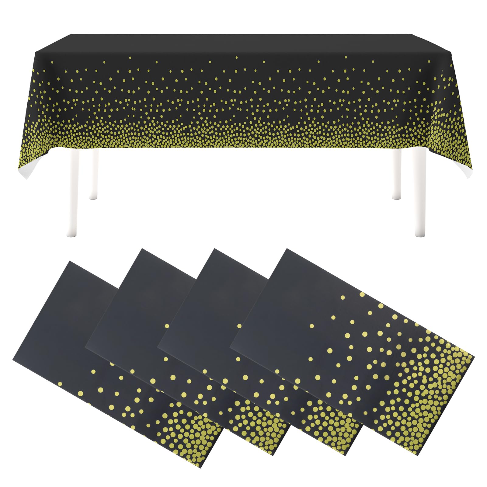 Aitsite Party Tischdecke 4 Stück, 137x274cm Rechteck Wasserdicht Schwarz und Gold Dot, Einweg für Geburtstag, Jahrestag, Weihnachten Aitsite Party Tischdecke 4 Stück, 137x274cm Rechteck Wasserdicht Schwarz und Gold Dot, Einweg für Geburtstag, Jahrestag, Weihnachten