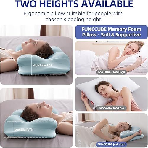 Miniatura 5 de Almohada cervical para el cuello para dormir, almohada de contorno de doble altura para aliviar el dolor de cuello, almohada ergonómica de espuma