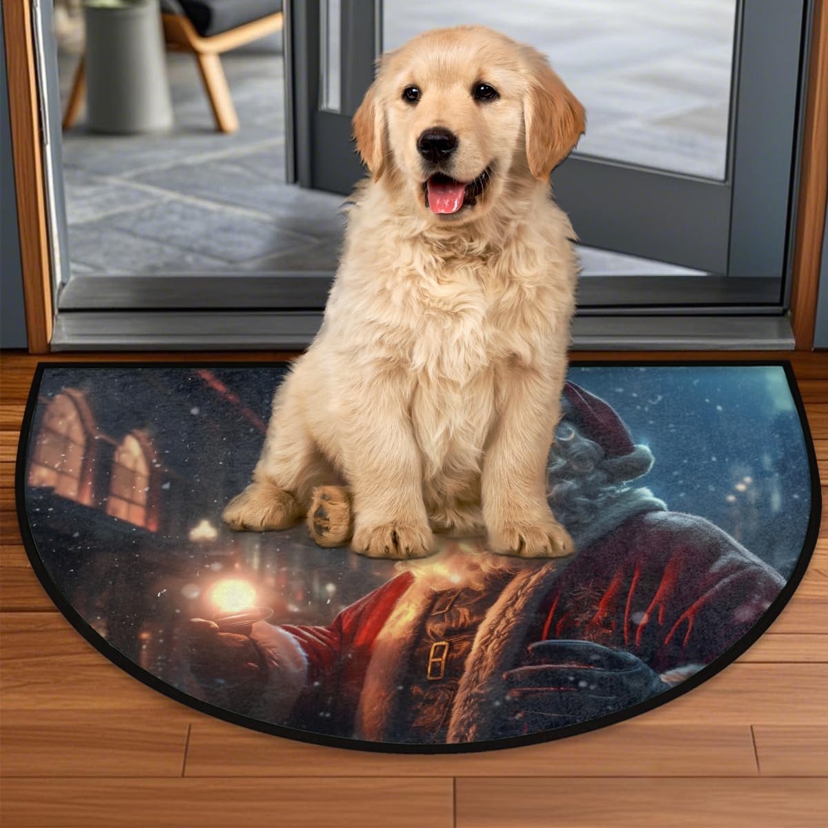 cfpolar Christmas Santa Claus Xmas Half Round Door Mat Outdoor Entrance Large 24"x36" Half Circle Welcome Entrance Way Mat Semi Circular Front Door Mat Area Rug for Garage, Patio, High Traffic Areas