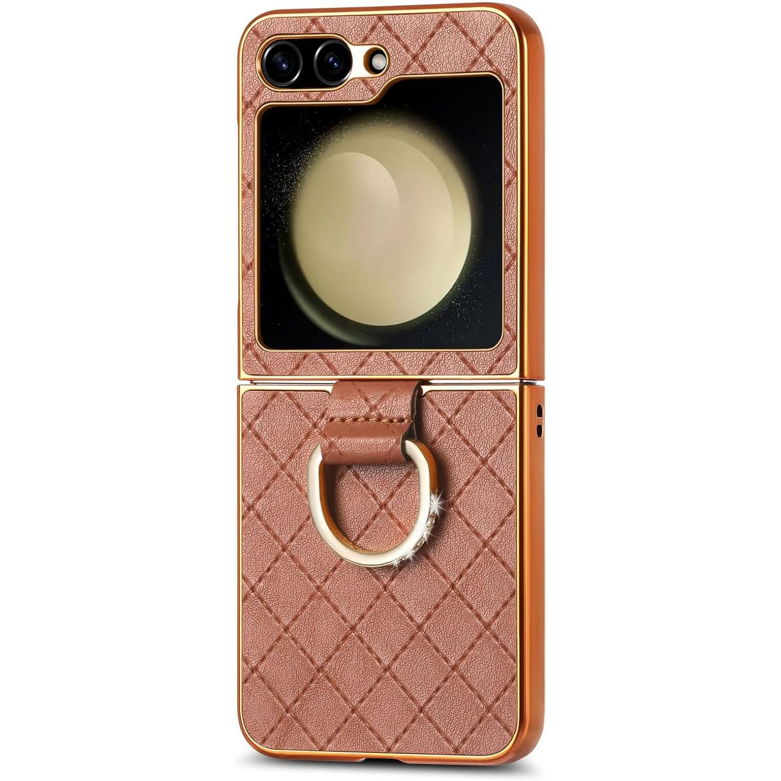 Custodia in Pelle per Samsung Galaxy Z Flip 5, Cover per Telefono elettrolitico di Lusso con Supporto per Anelli Scintillanti Guscio Sottile Protettivo Antiurto