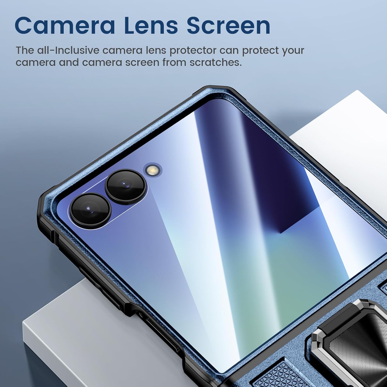 VEGO for Samsung Flip 7 Case with Belt Clip Holster, Hinge Protection Case with 360° Ring Kickstand & Camera Screen Protector Heavy Duty Protective Armor Cover for Galaxy Z Flip 7 - Blue