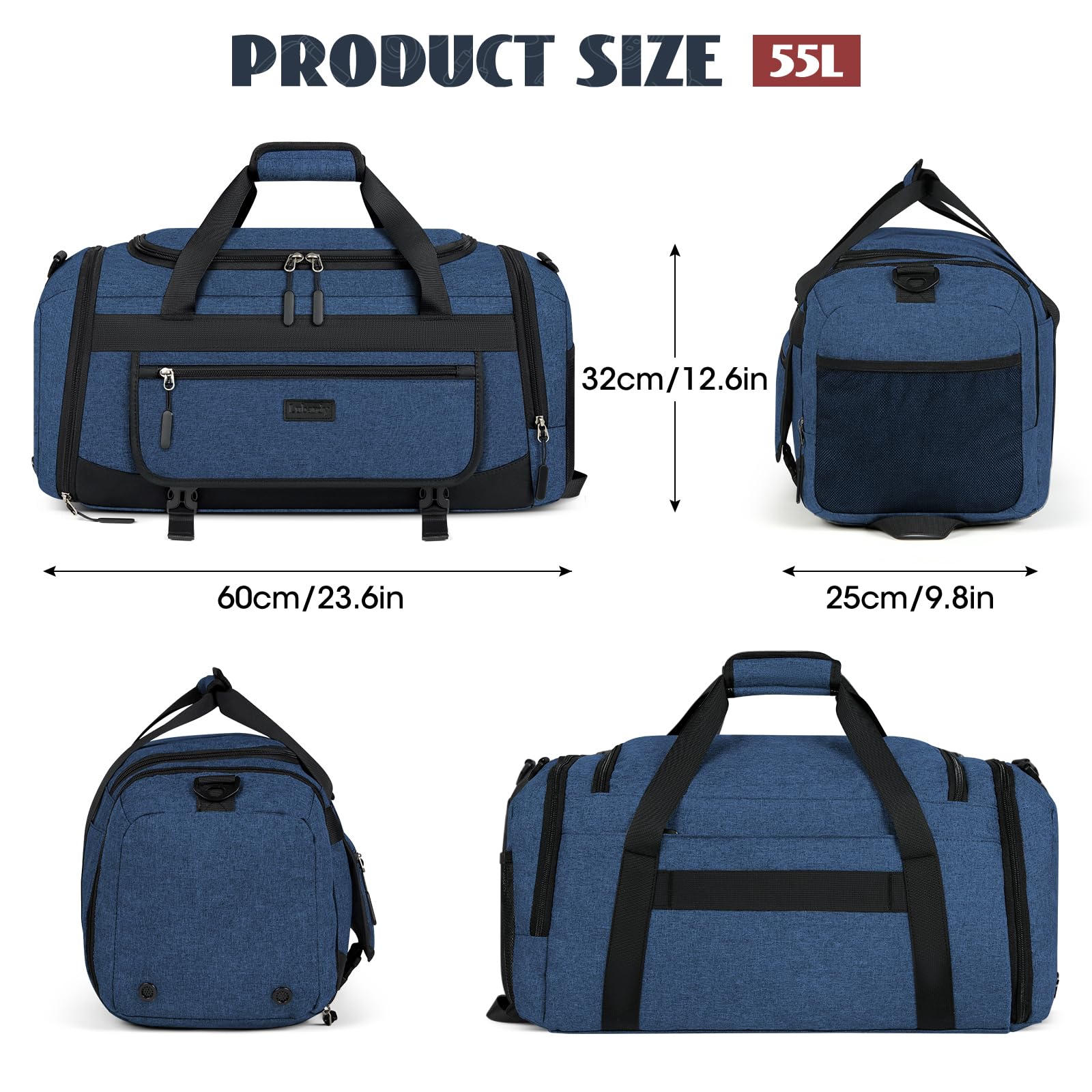 Borsa sportiva da palestra con scomparto per scarpe e tasca bagnata, borsone da viaggio da 40 l 55 l, per uomini e donne, impermeabile, borsone sportivo per nuoto, Blu, 55L, borsa da palestra