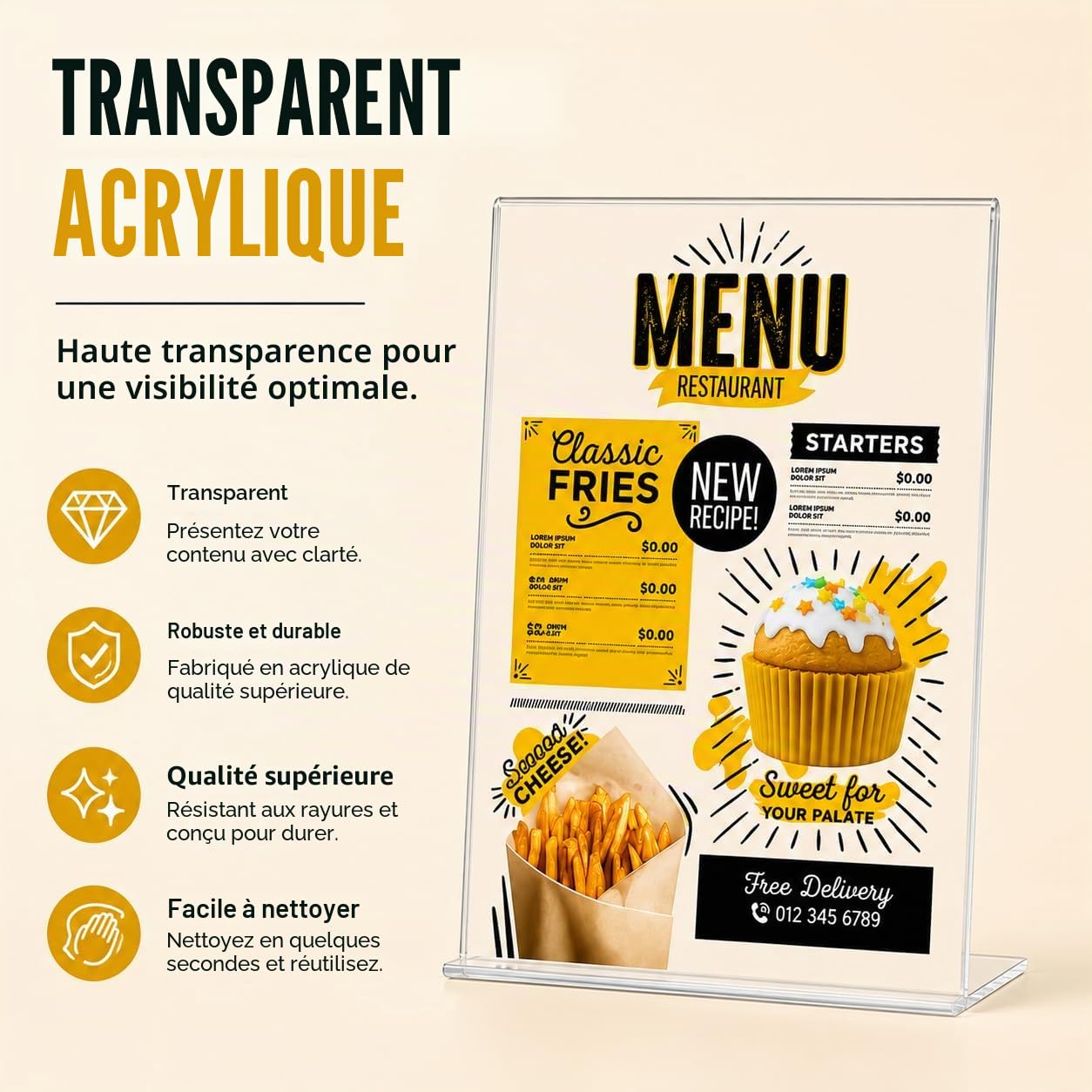 Lot de 10 Document A4 Incliné en Acrylique Transparent – Porte-affiche en L pour table, publicité, cadre photo, pancartes, brochures, dépliants, menus, affichage. Maison, bureau, magasin