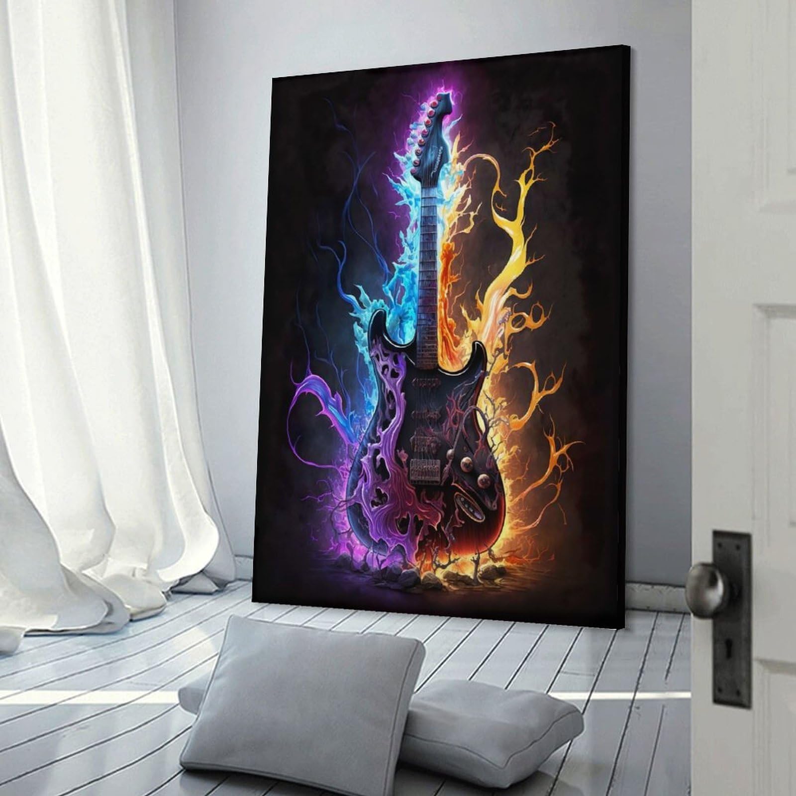 Junmoney Frame-Vibrant Lightning Guitar Vibrant Lightning Guitar Decorative Wall Artwork, 12X18inch(30X45cm), For Hallway, Lounge Or Guest Room, Decorative Present For New Homes