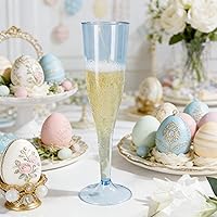 Vista 2 de WDF Paquete de 36 copas de champán de plástico azul transparente, 7 onzas, copas de champán de plástico, vasos de champán desechables para fiestas