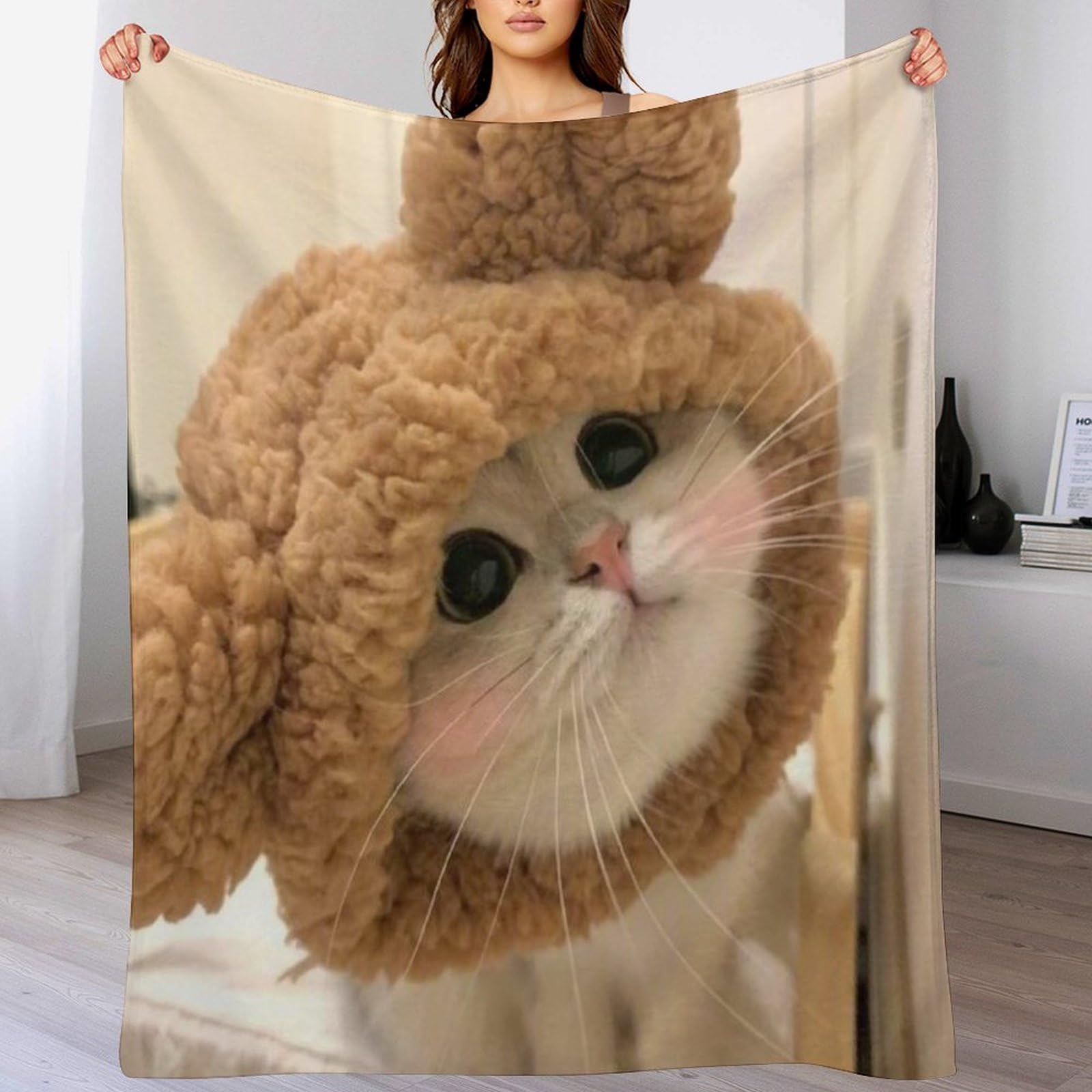 Couverture polaire chat 180x200 cm en flanelle douce pour lit