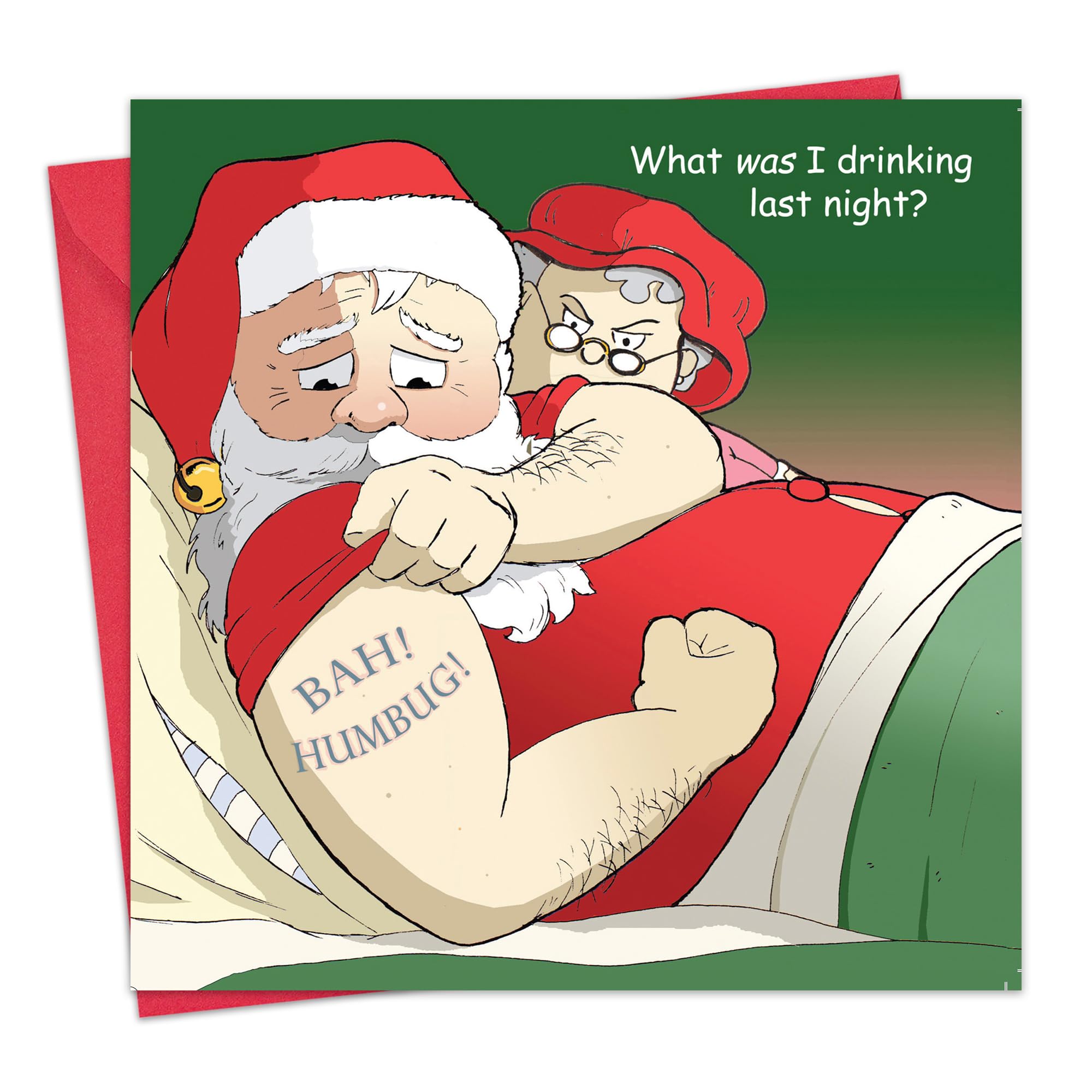 Twizler Lustige Weihnachtskarte Mit Santa & Tattoo – „Bah Humbug“ Humor, Inkl. Umschlag