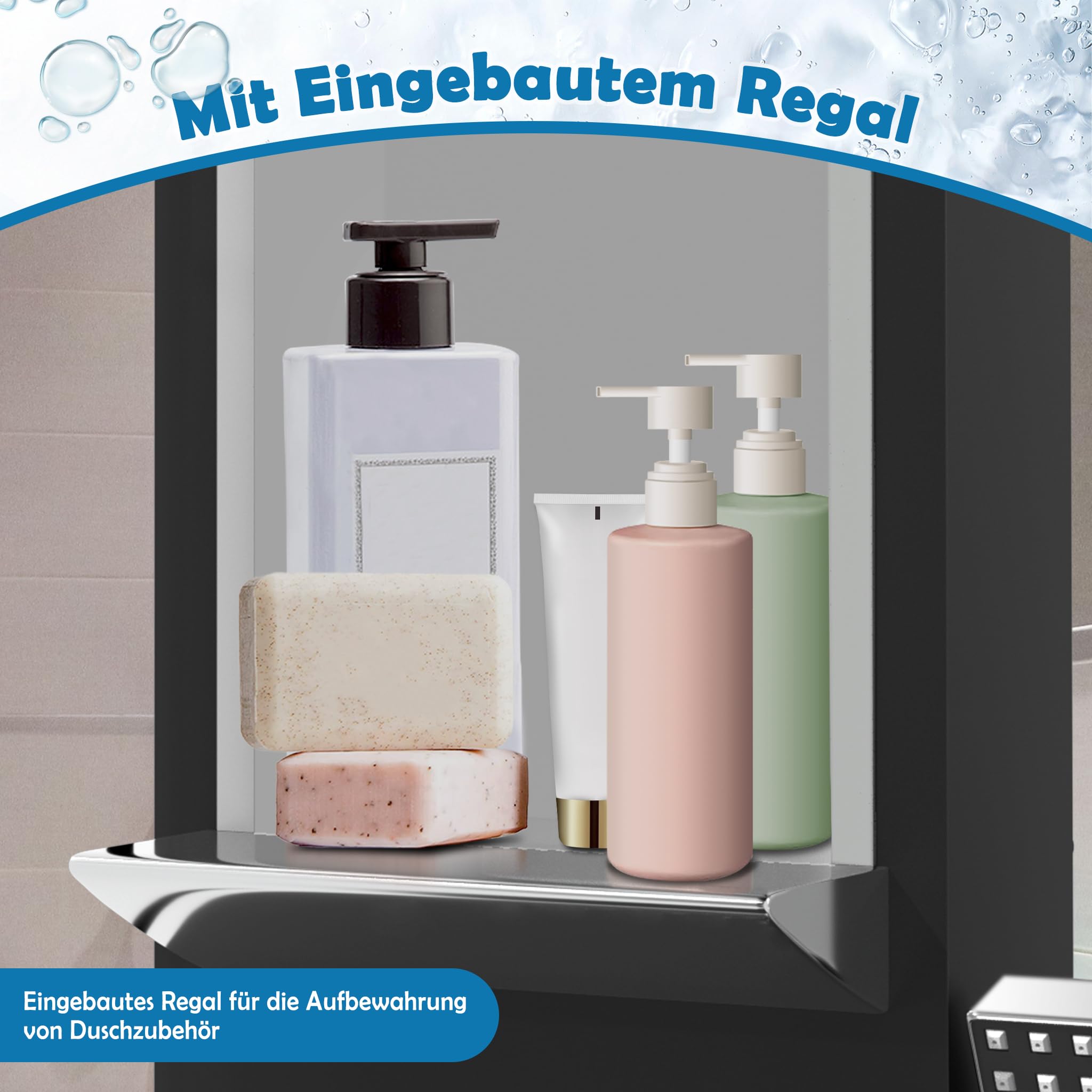 Froadp Panneau de douche en acier inoxydable - Système de douche à effet pluie - 5 fonctions - Montage mural - Avec douchette à main, douche à effet pluie, douche de massage, douche cascade - Kit