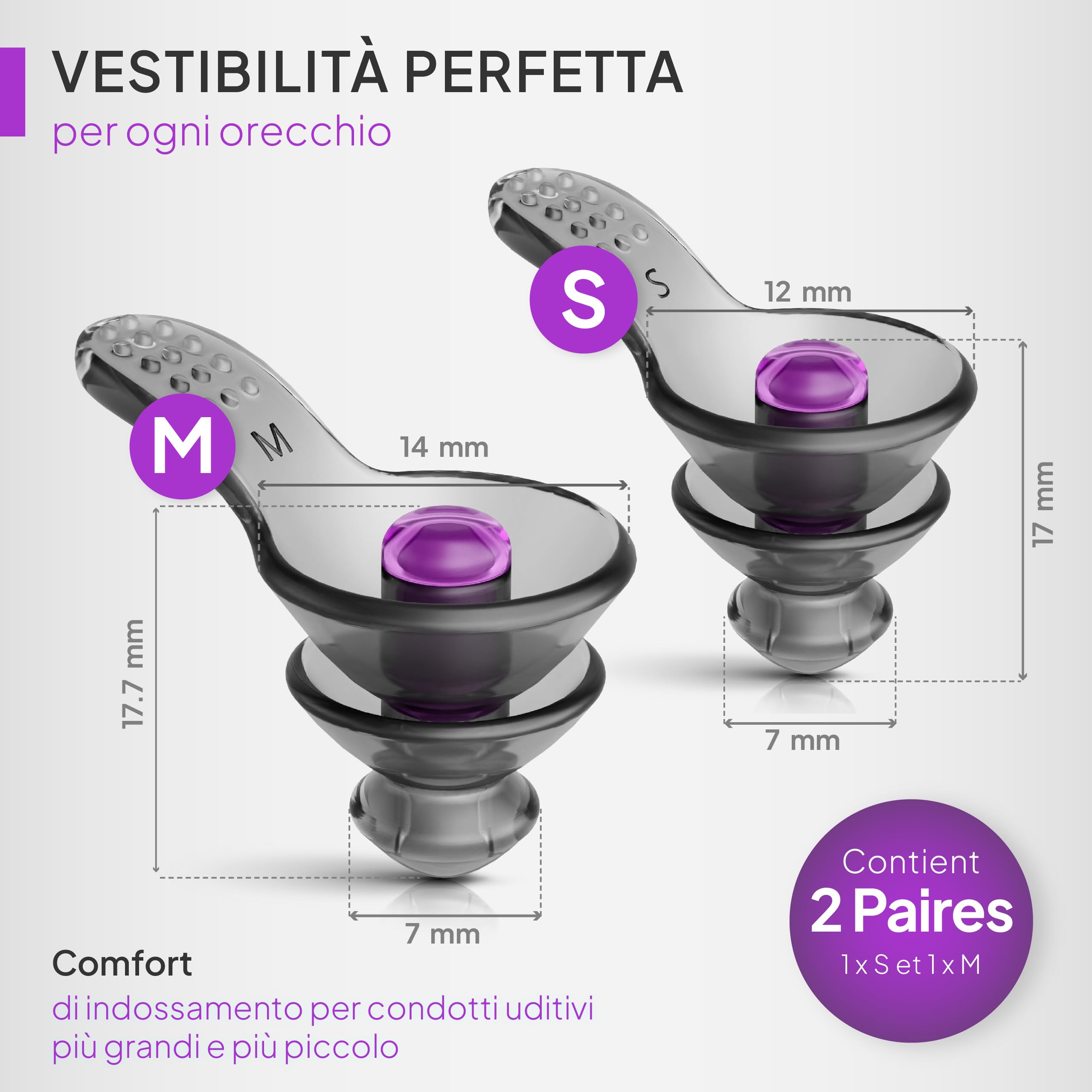 Senner ® DreamPro - Tappi orecchie per sonno tranquillo - Protezione udito in ambienti rumorosi, per chi dorme di fianco - Anti Russamento - Ipoallergenici, 2 misure, Contenitore alluminio