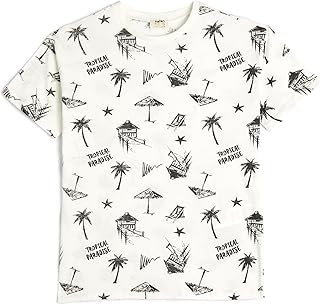 تيشرت قطن كلاسيك مطبوع برقبة دائرية ضيقة وأكمام قصيرة للأولاد من كوتون (عبوة من قطعة واحدة)