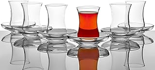 Pasabahce Premium Turkish Tea Cups and Saucers, Set of 12, Perfect for Tea Party, Gifts, Housewarming, Weddings, Anniversary