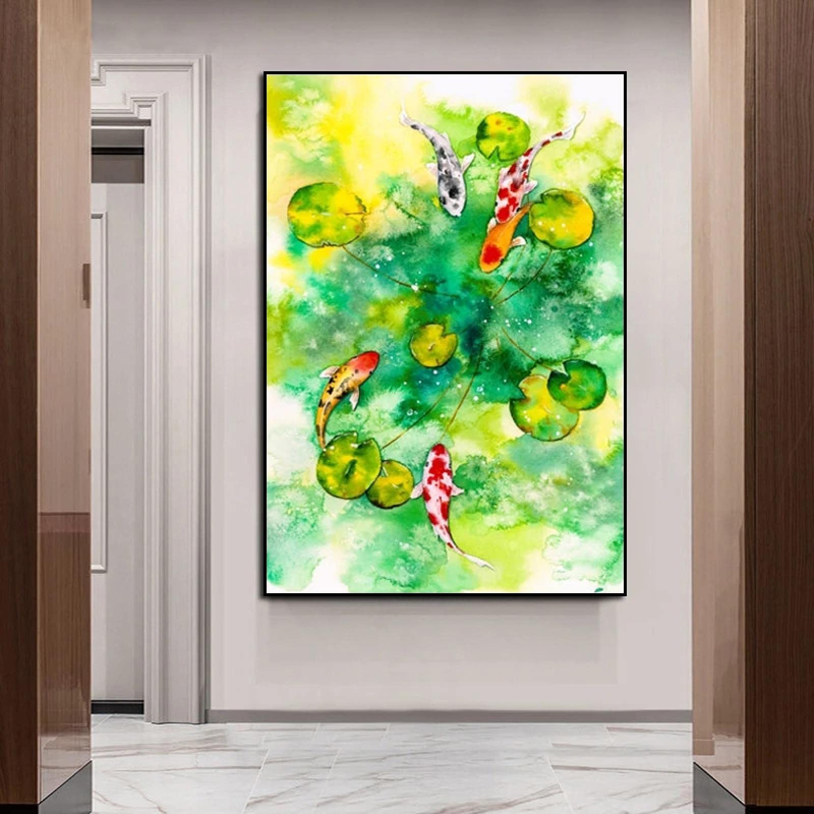 Amazon.co.jp: 水彩画 鯉魚 自然 鯉 蓮の絵 風景 ポスターとプリント