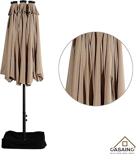 Miniatura 7 de CASAINC Paraguas de patio de 15 pies con base de doble cara, sombrilla rectangular doble con manivela, luces LED solares, para jardín, terraza,