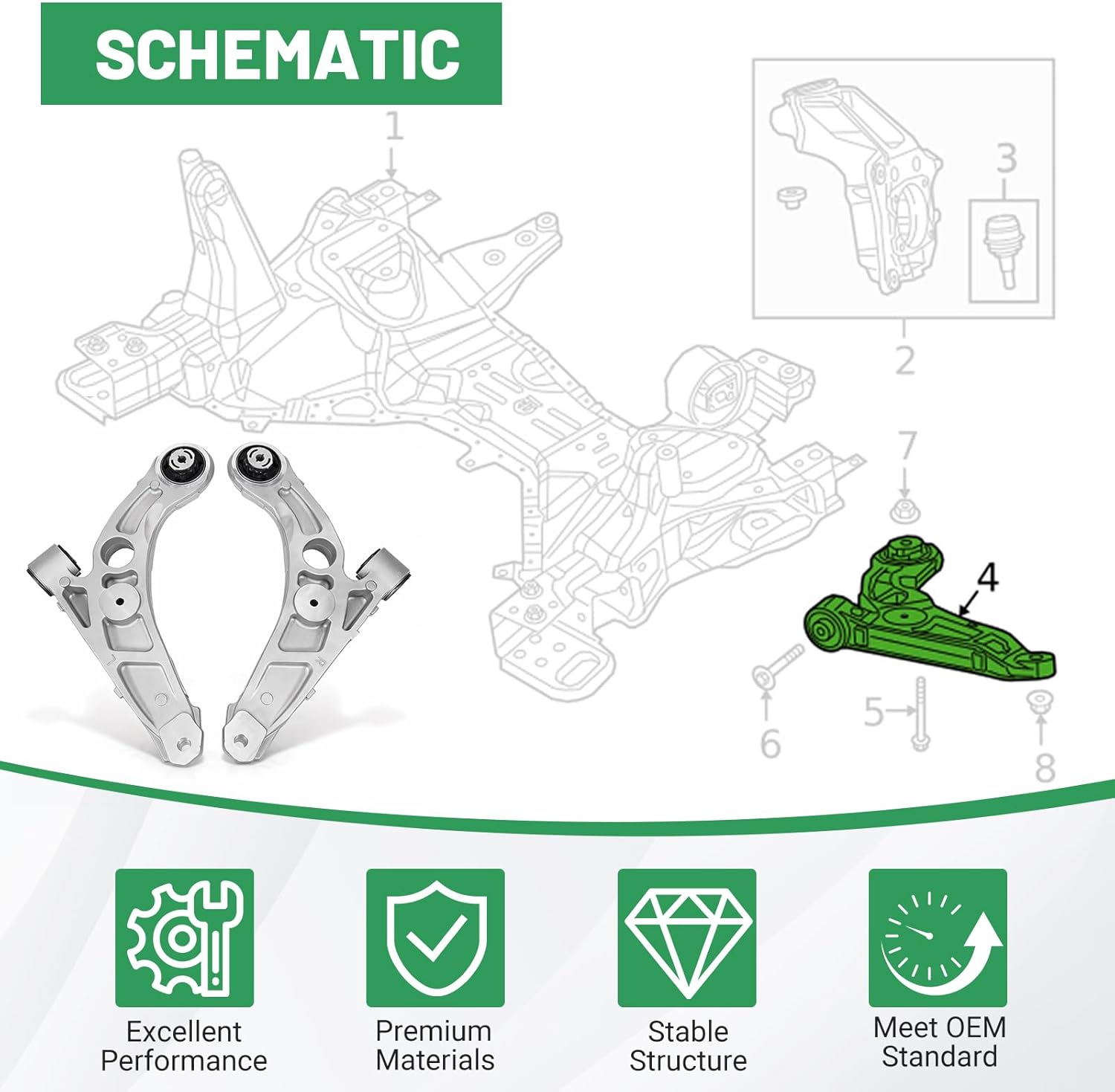 Front Left & Right Lower Suspension Control Arm Set Compatible with 2019-2023 Jeep Cherokee 2.0L 2.4L 3.2L L4 V6, Replace K643774 K643775 68285992AF RK643775 68285991AF RK643774