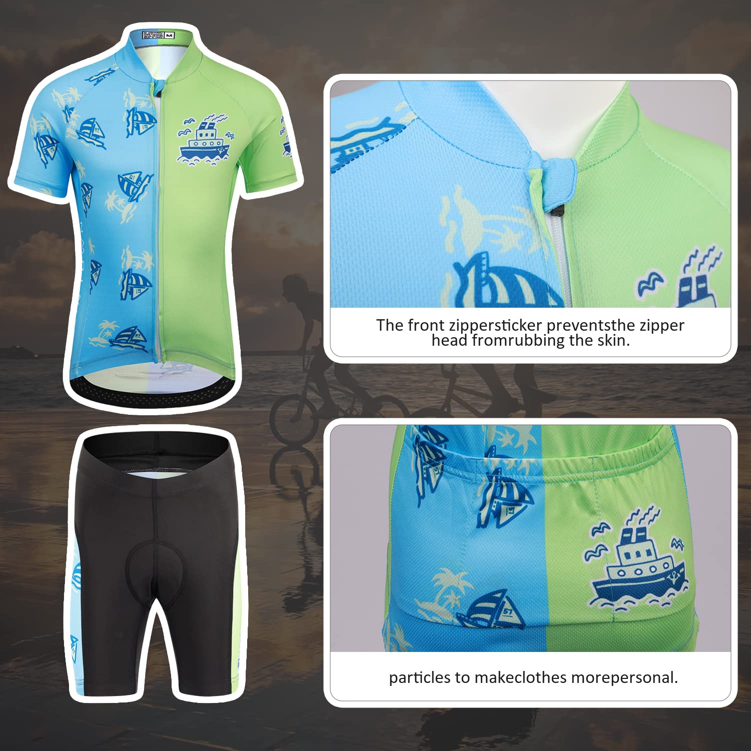 Garçon Fille Maillot de Cyclisme Unisexe Vestes de Cyclisme à Manches Courtes Short de Cyclisme Respirant Combinaison de Cyclisme