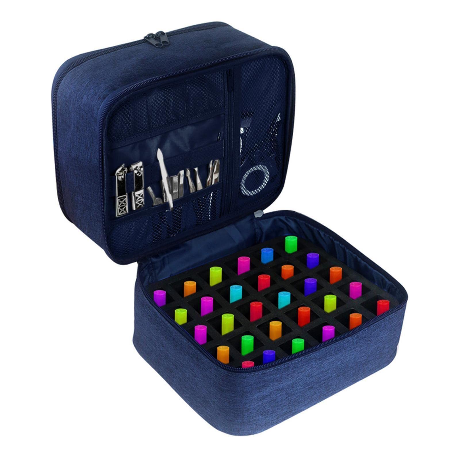 KOKSI 2-Tier Toiletry Travel Bag - Stylish Storage Solution with Nail Polish Bottles Compartments, Ideal for Cosmetic, Makeup & Beauty Essentials, Space-Saving Organizer for Home & Travel (Blue)