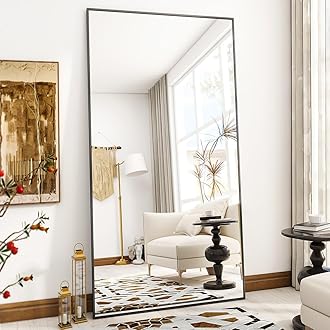 VooBang Large Full Length Mirror 78" x 35" - Shatterproof Floor Full Body Mirror with Aluminum Alloy Frame, Freestanding, Hanging, or Wall-Leaning, for Bedroom, Living Room, Dressing Room, Black
