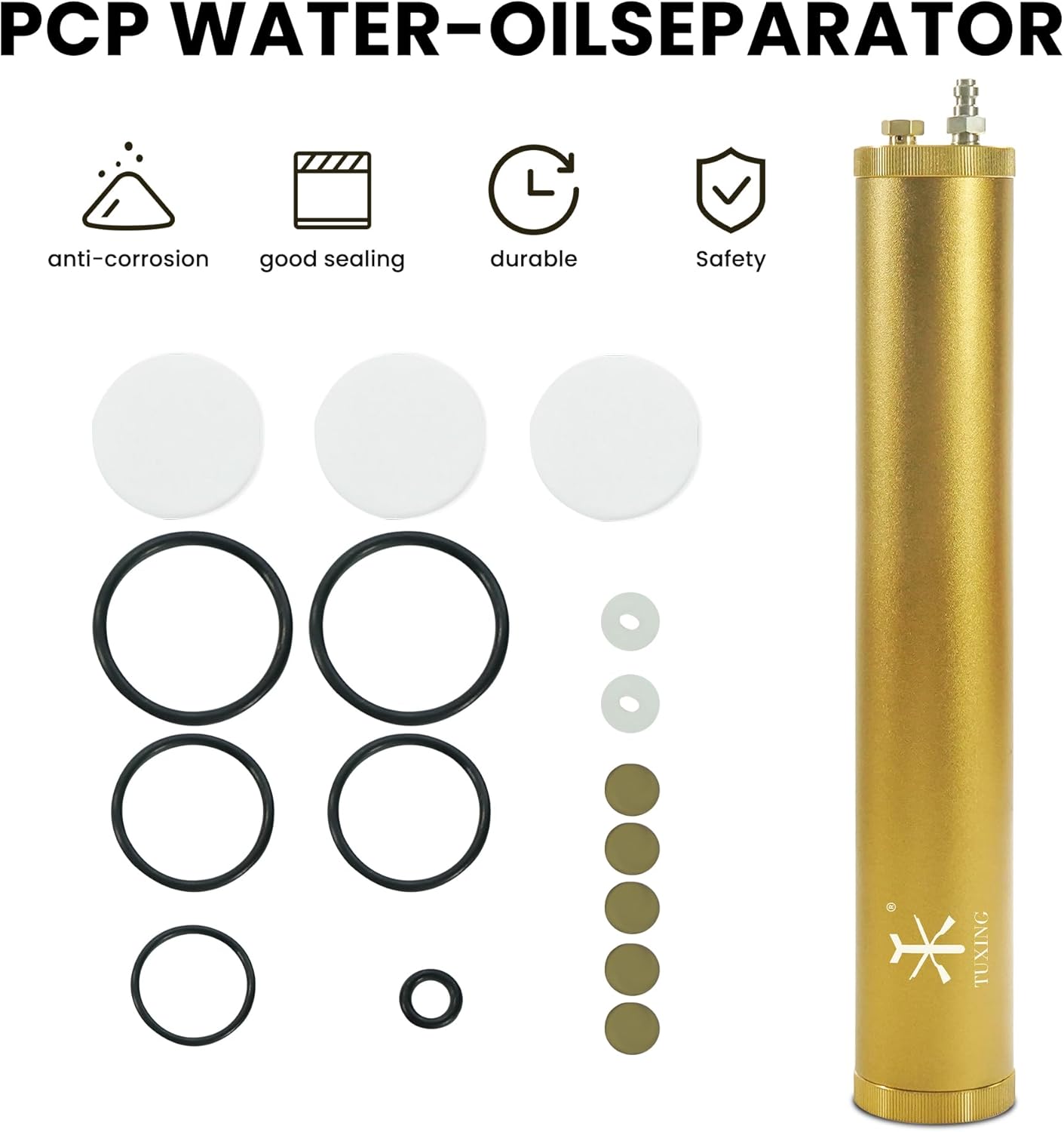 TUXING 4500PSI PCP Air Compressor Oil Water Separator with Anti-explosion,30Mpa High Pressure Air Filter External Water Oil Separator Filtration for Air Compressor Air Pump