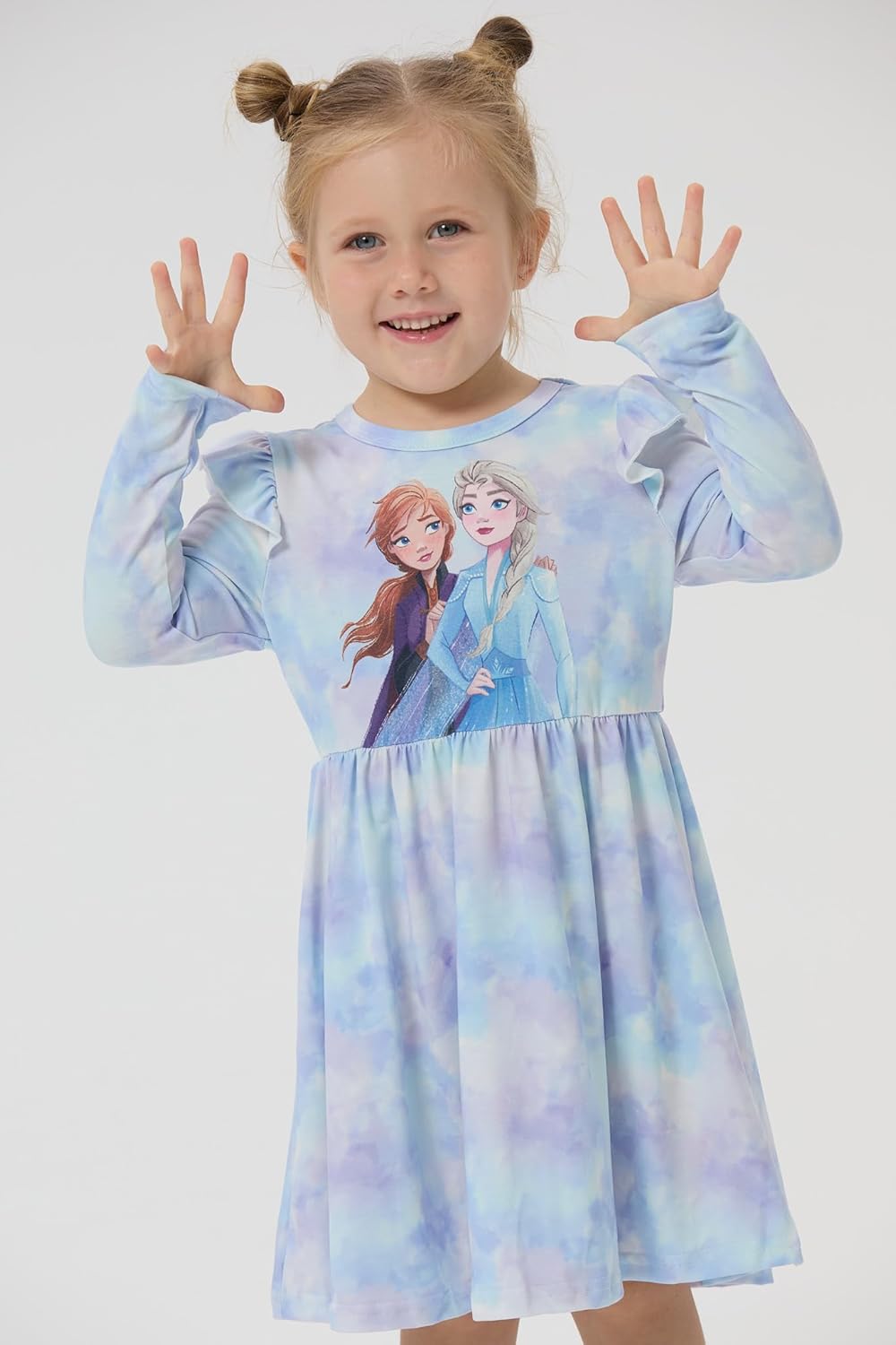 Disney Princess Frozen Elsa Minnie Mickey Stitch Ruffle Sleeve Dress A Line Long Sleeve Kids Clothes Baby to Toddler - Image 2