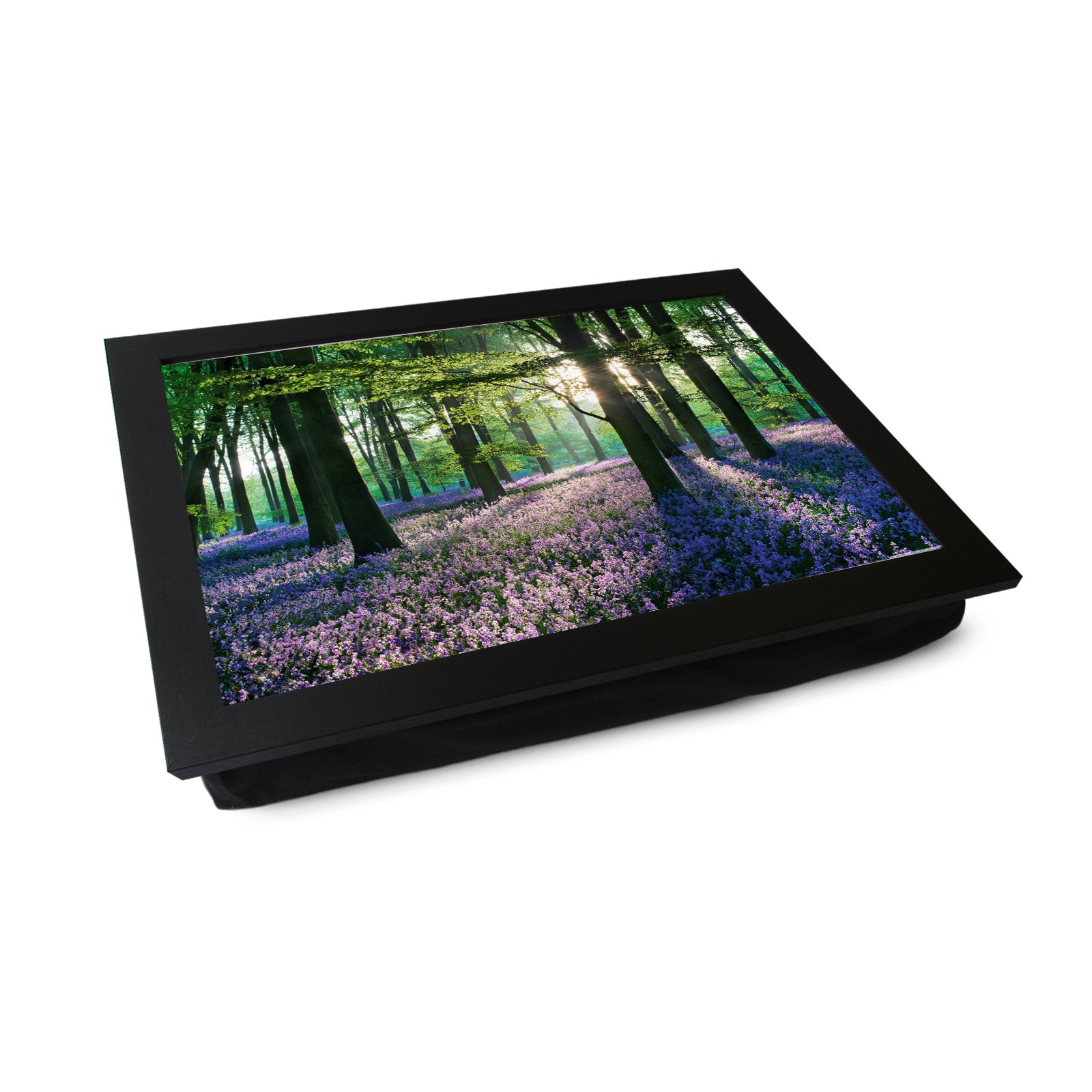 Yoosh Black Extra Large Portable Lap Desk Tray (Violet Field In Woods) Wide Multi Purpose | Handmade Large Wooden Frame, Big Beanbag Cushion Bottom | Computers, Laptops, Meals, Food | 49.8Cm | Xl69