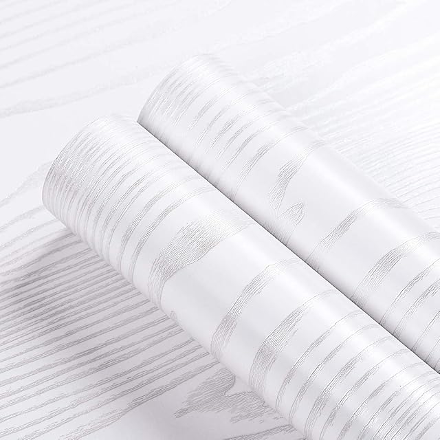 Livelynine 40CMx5M Self Adhesive Vinyl Wrap White Wood Contact Paper Peel and Stick Wallpaper for Table Desk Worktop Vinyl Covering Kitchen Counter Cupboard Stickers Sticky Back Plastic Waterproof