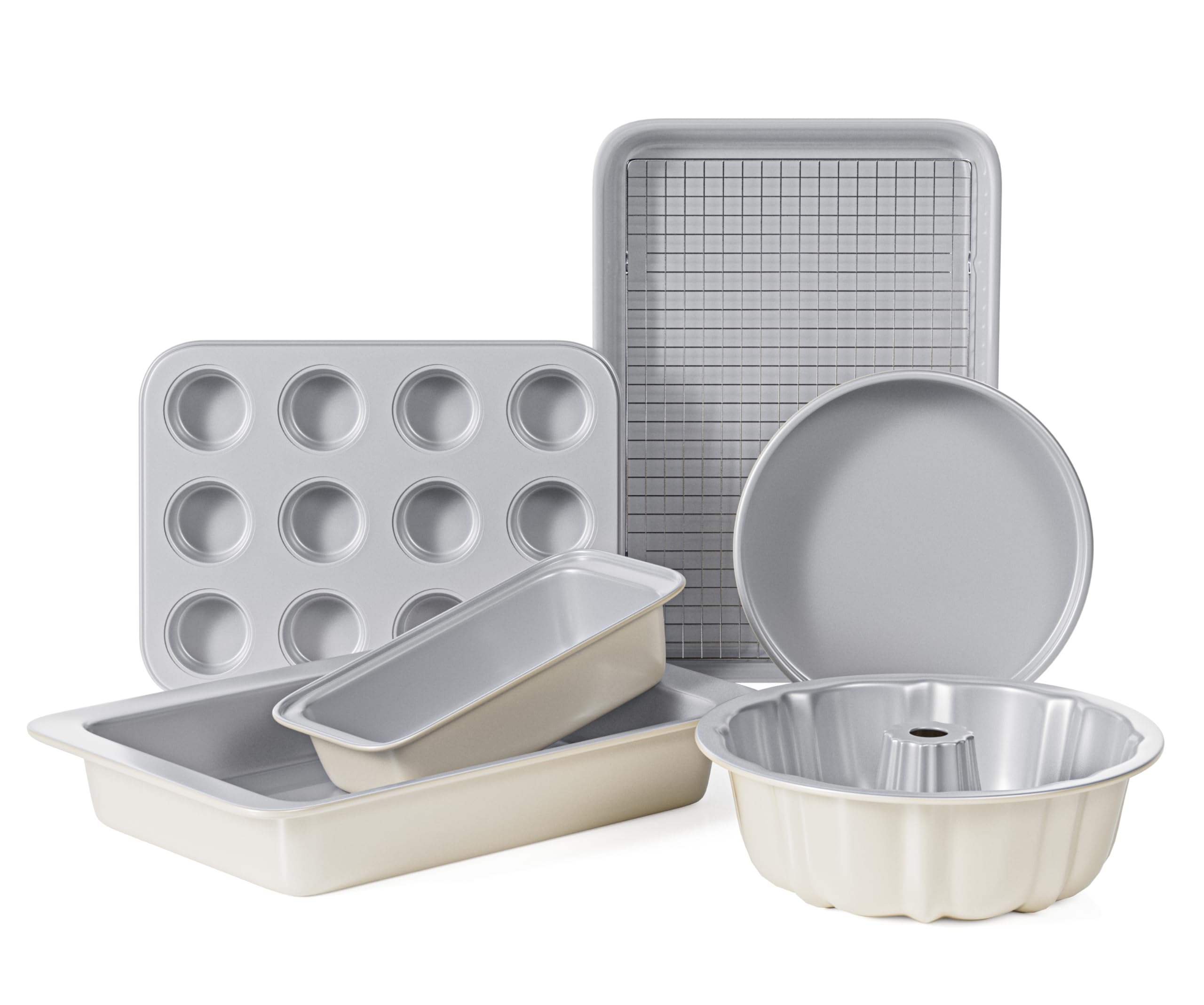 RIOVARM Ceramic Bakeware Set of 7 Baking Moulds, Baking Trays for Oven, Baking, Baking Tray, Cake Pan, Bread, Muffin Mould, Cupcake Plate, Baking Pan, Baking Supplies