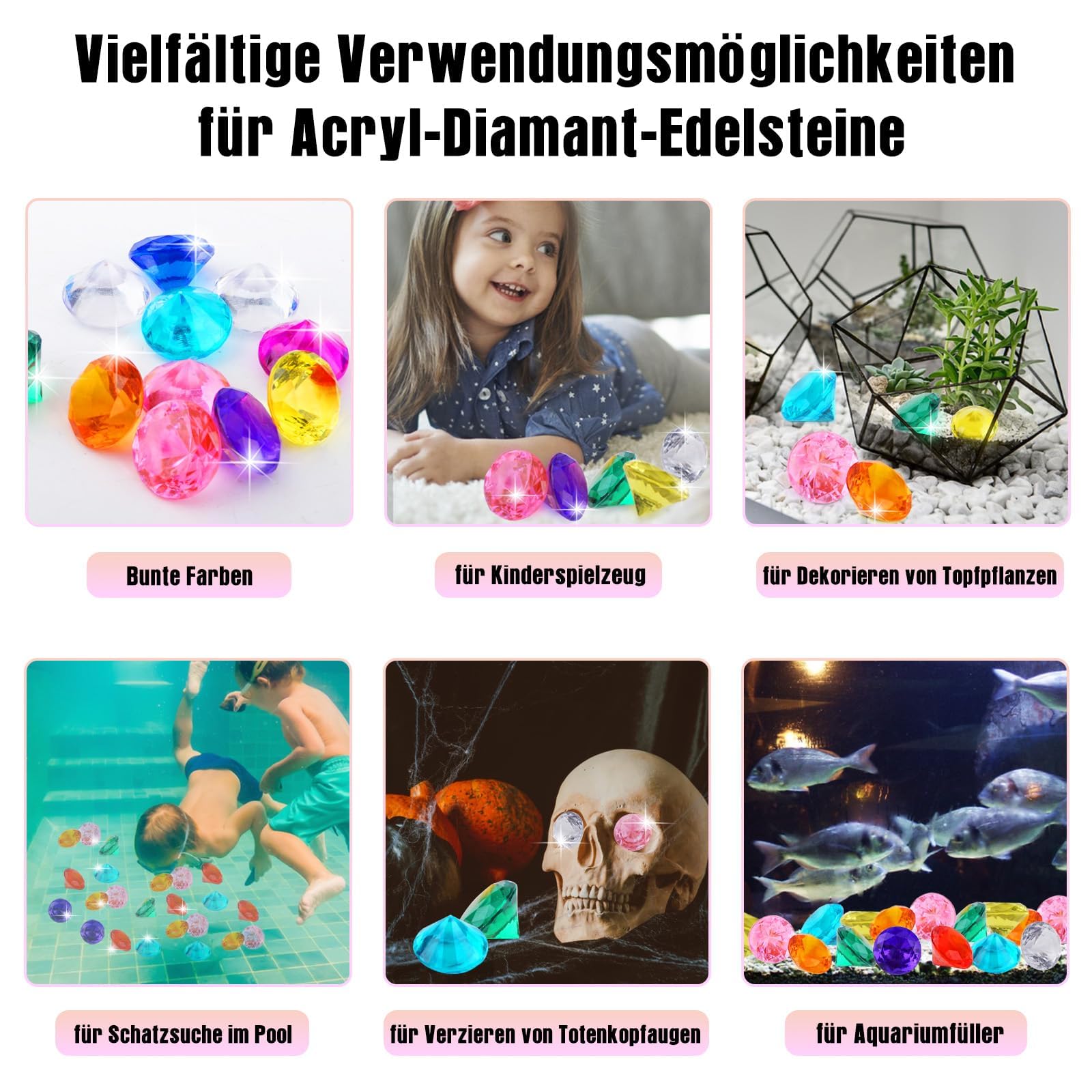Realjoy 10 Pierres Précieuses Acrylique Pour Enfants - 40mm Grands Diamants Transparents Multicolores, Décoration Vase Et Fête