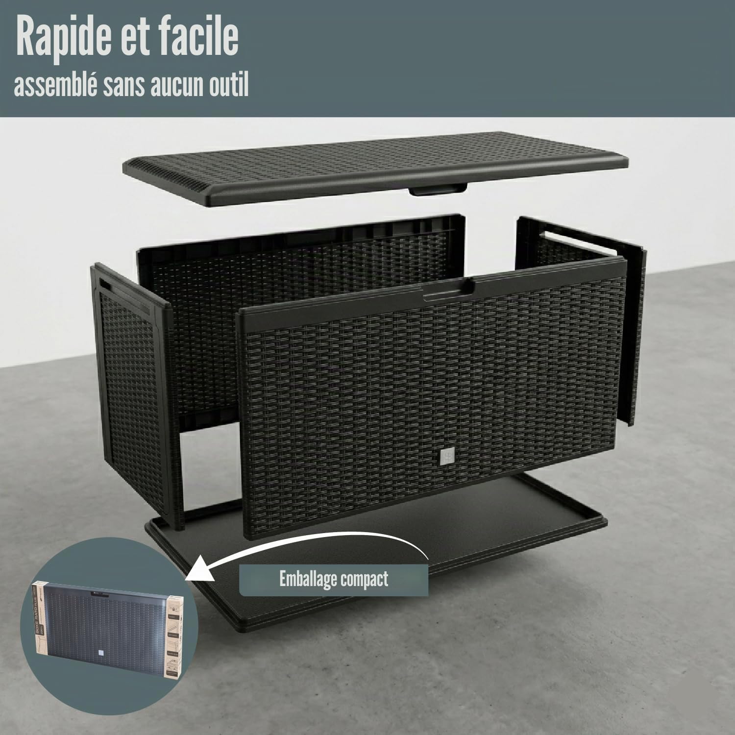BOXE RATO PLUS 290L. coffre de jardin, dimensions (mm) 1140x470x594, couleur Anthracite