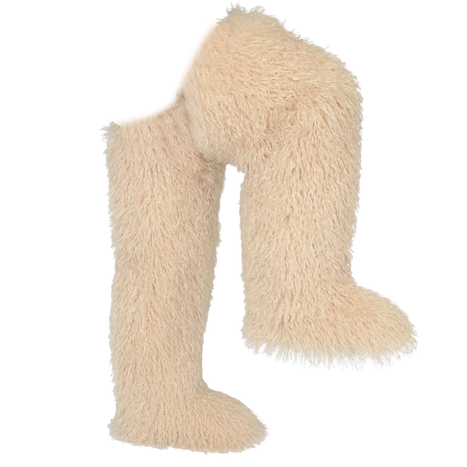 Photo 1 of QTVQTV Women's Thigh High Fur Boots Over-The-Knee Fluffy Fur Boots 29 Inches Tall, Suitable For Women (beige, US, Adult, Women, 10, Numeric, US Footwear Size System, Medium)