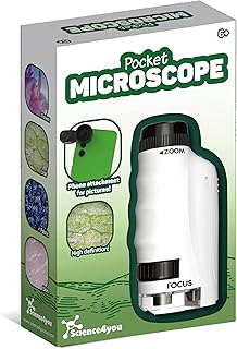 Science4you Mini-Taschenmikroskop für Kinder 6+ Jahren – Tragbares Kinder-Mikroskop mit Experimentierhandbuch und Laborwerkzeugen, Lernspielzeug für Jungen und Mädchen ab 6 7 8 9+ Jahren
