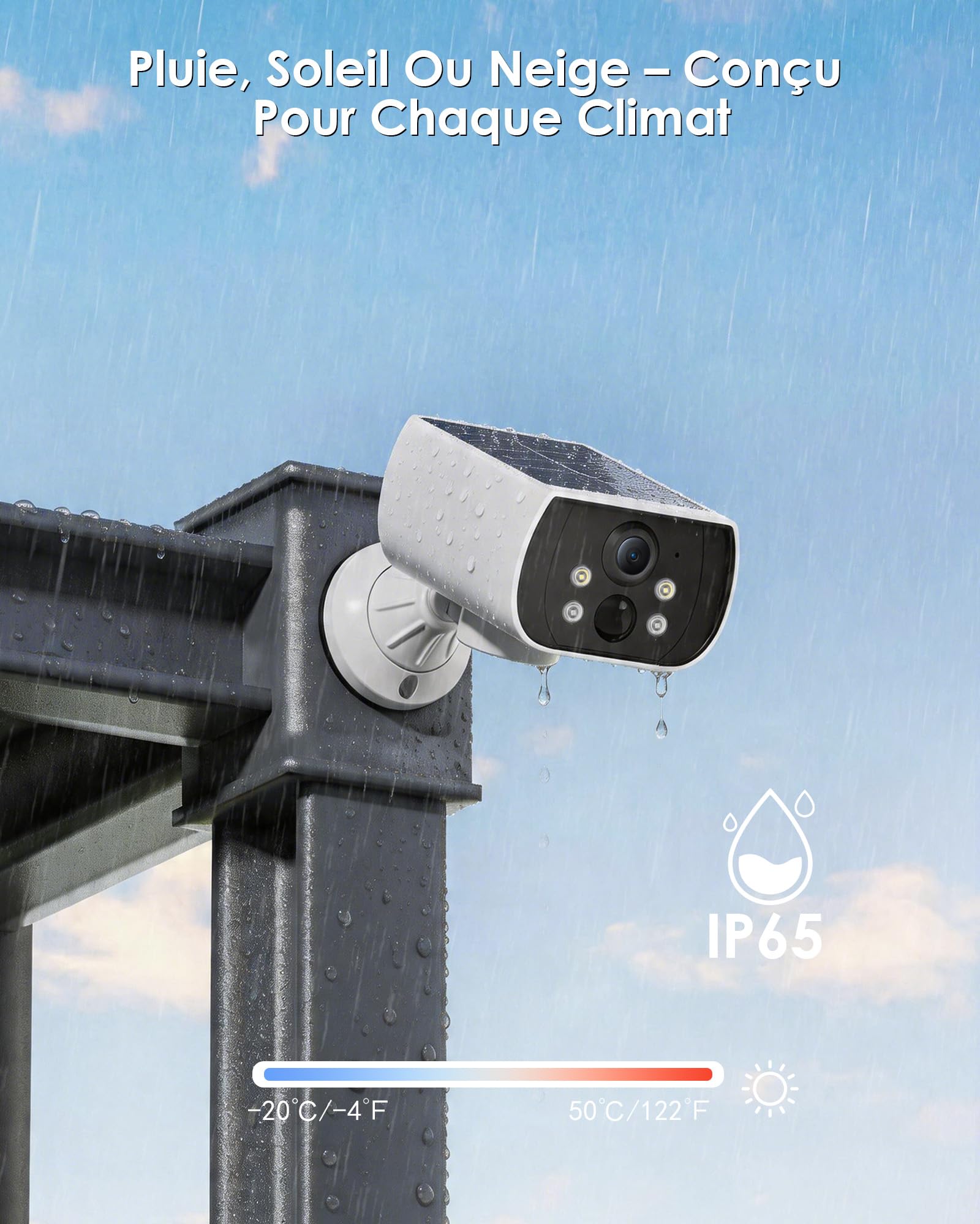 CZEview 5MP Camera Surveillance WiFi Extérieure Solaire sans Fil, Montage Magnétique, 300° Rotation, Détection de Personnes, Vision Nocturne Couleur, Audio Bidirectionnel, IP65, avec Batterie