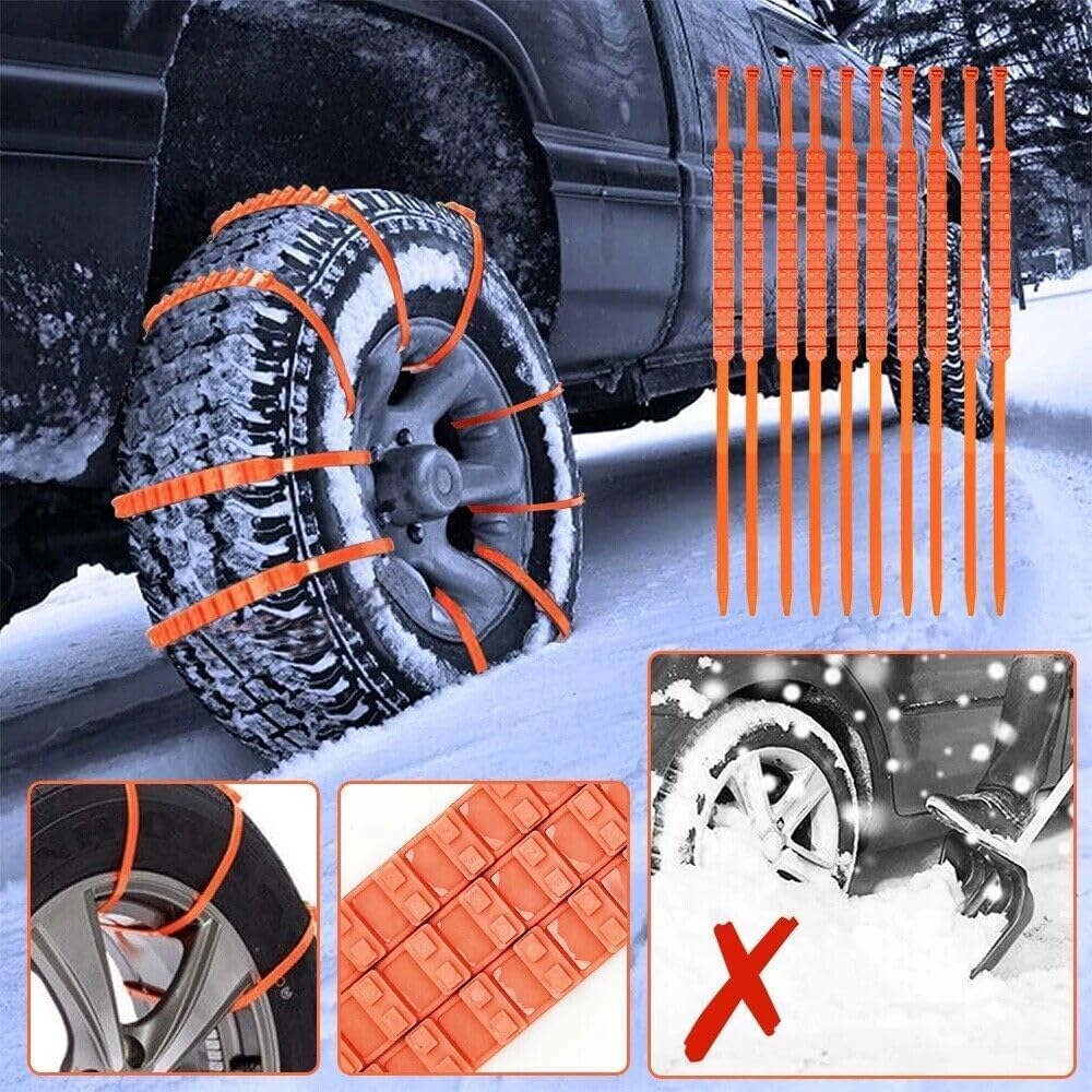 Catene da neve, catene antiscivolo, catene da neve, in nylon, rompighiaccio, denti multistrato, catene da neve invernali, calze da neve, 145 mm - 295 mm, 10 pezzi