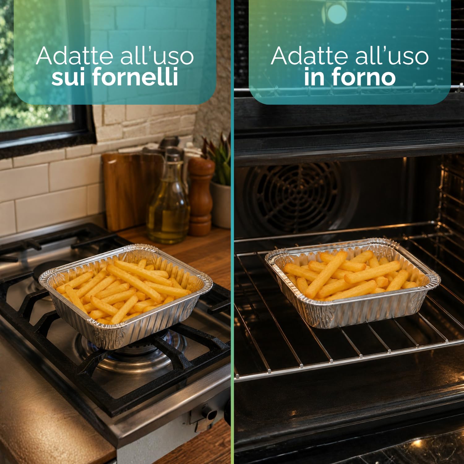 VIRSUS 500 Vaschette in Alluminio 1 Porzione R10G Rettangolari Argentate per Alimenti vaschette USA e Getta, perfette per teglie in Alluminio per Takeaway