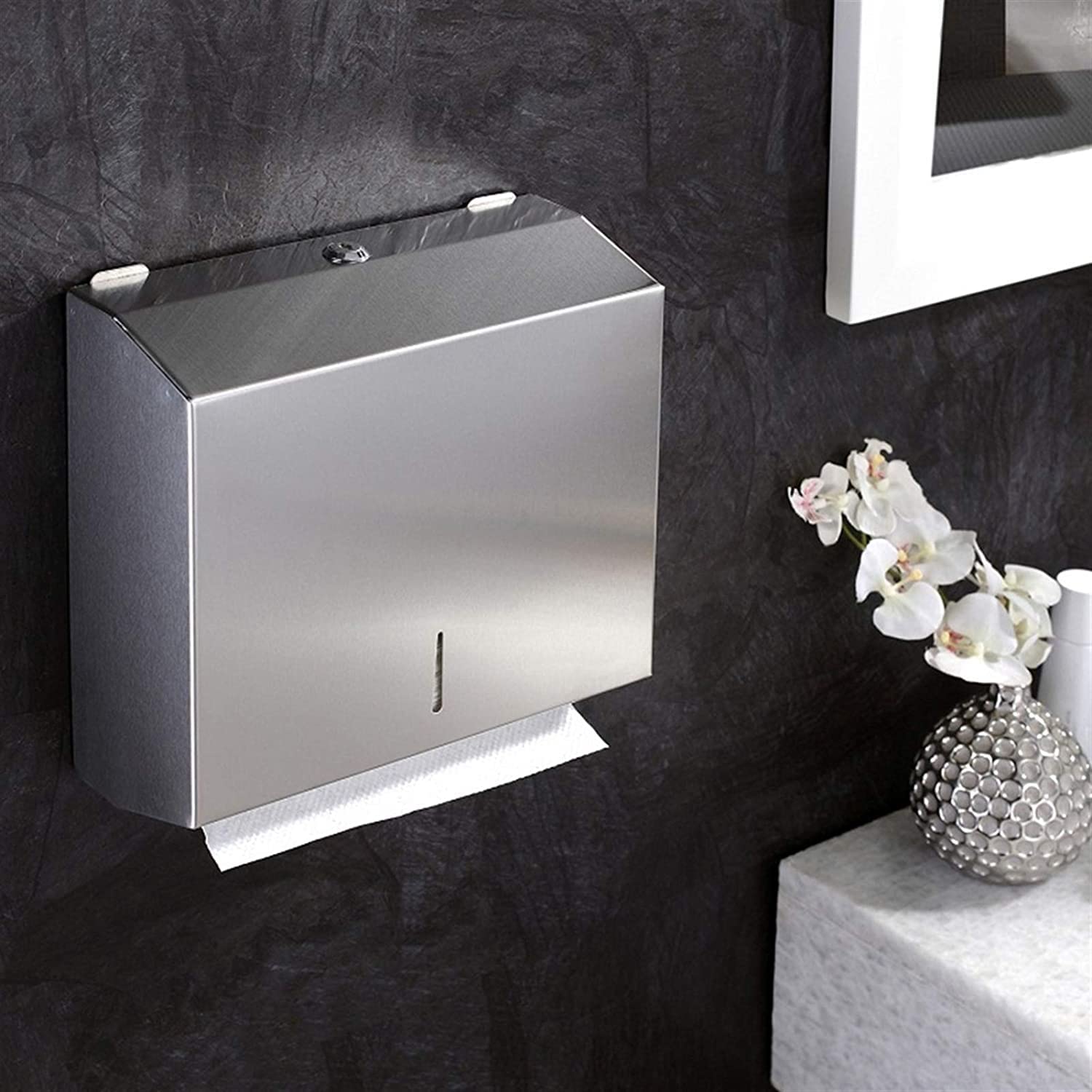 BKEKM Dispenser Salviette Dispenser di Asciugamani di Carta a Parete in Acciaio Inossidabile 304 con Dispenser di Asciugamani per Bagno Cucina Ufficio Commerciale Moda