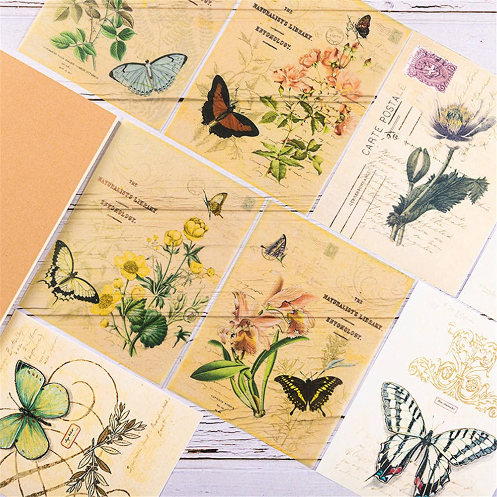 GIVBRO Decorative Scrapbook Background Paper Vintage Paper Pads Semi-transparent Butter Paper Cards For DIY Craft 10 * 14cm, 16 Pcs (#D - View #5