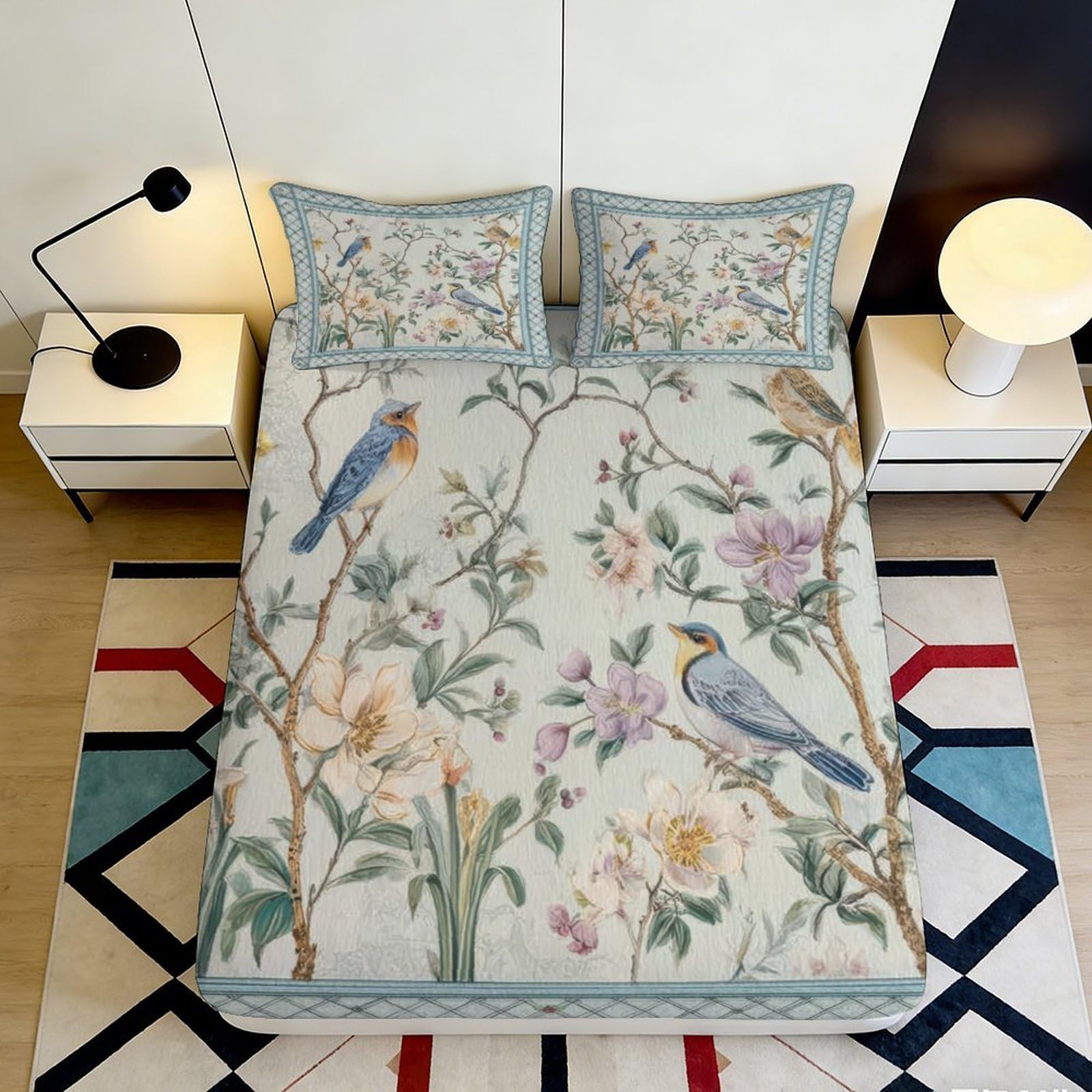 Pnayamiorkfel Style-6 3D Printed Botanical Bird Fitted Sheet Microfiber Breathable Floral Branch Mattress Cover Bedroom Decor 90X200x25cm
